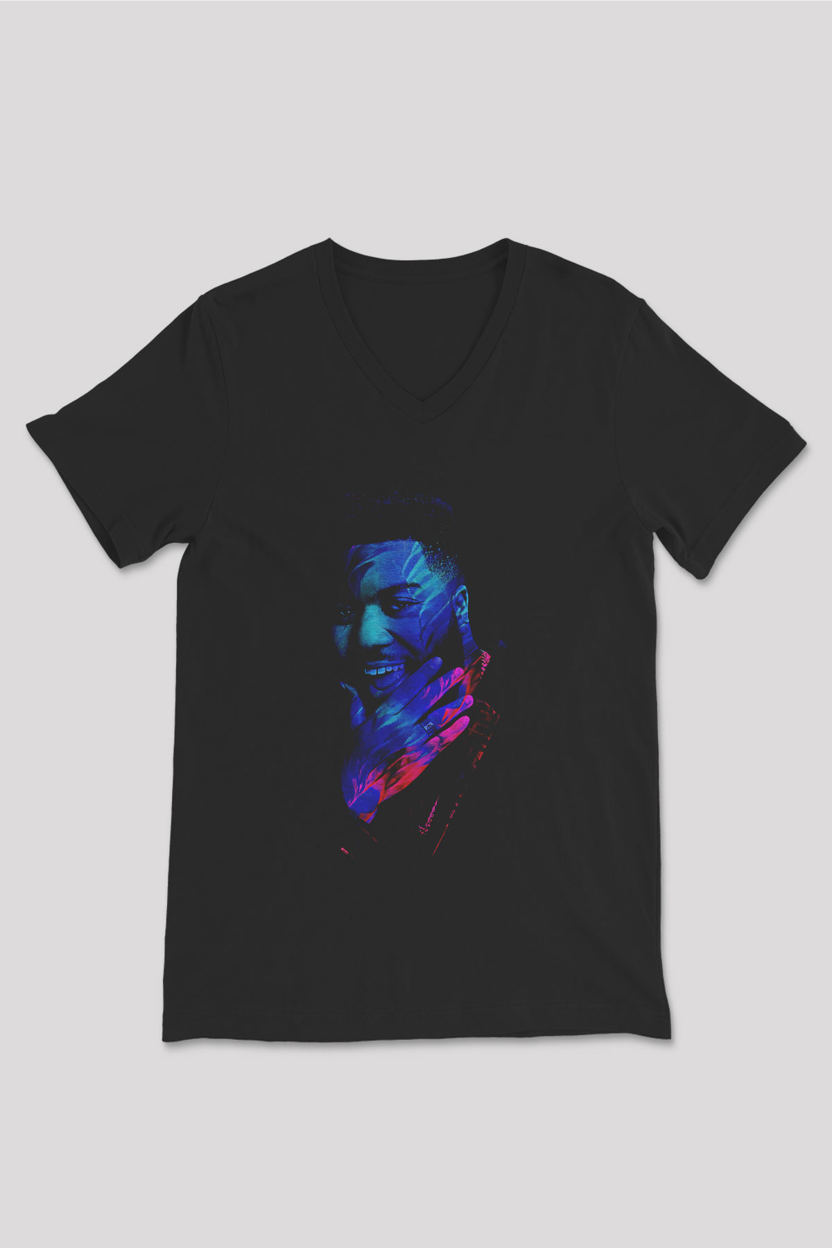 Khalid Baskılı Unisex Siyah V Yaka Tişört - Tshirt