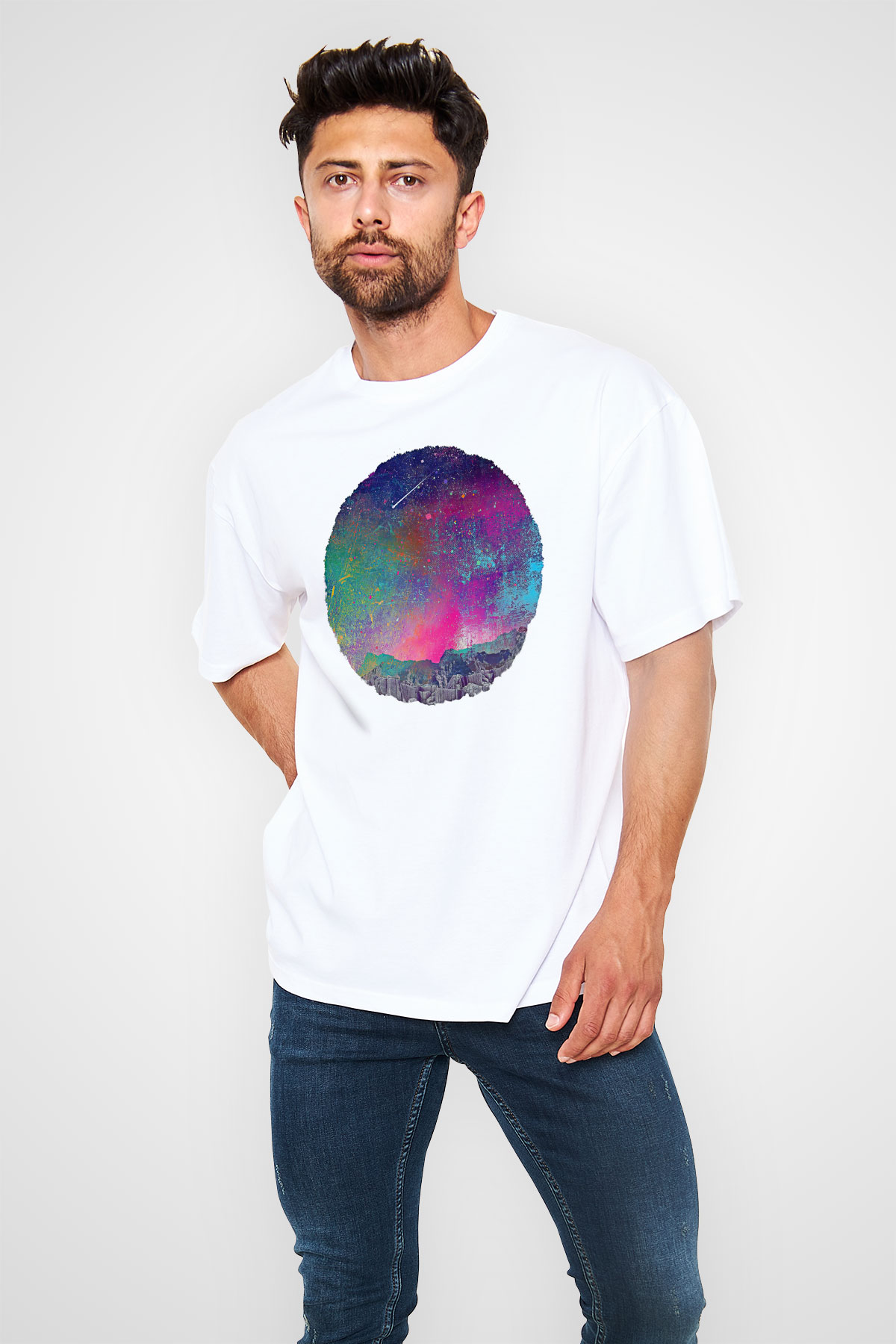 Khruanybin Baskılı Beyaz Unisex Oversize Tişört - Tshirt