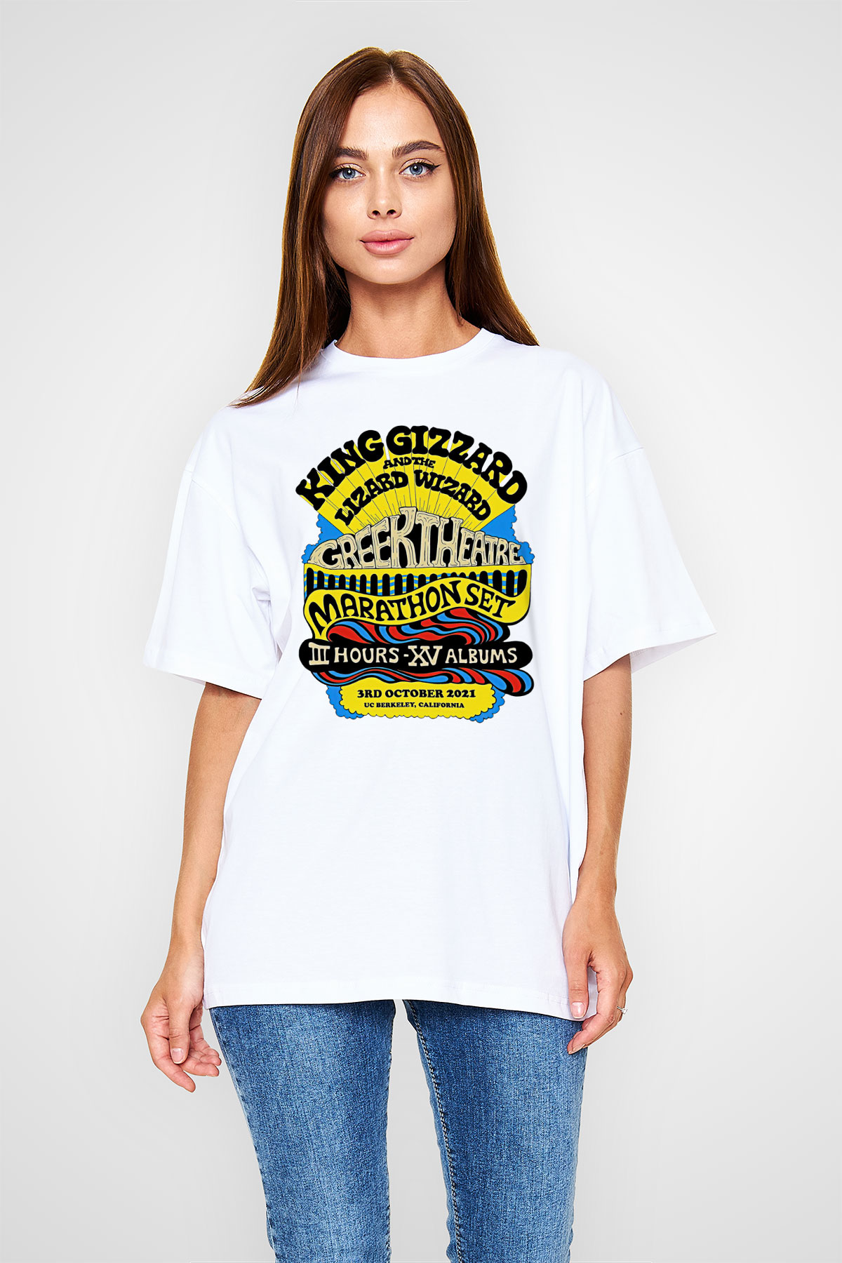 Khruanybin Baskılı Beyaz Unisex Oversize Tişört - Tshirt
