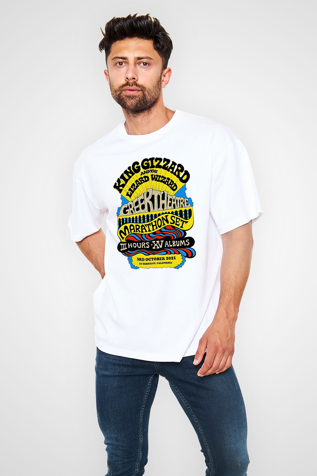 Khruanybin Baskılı Beyaz Unisex Oversize Tişört - Tshirt