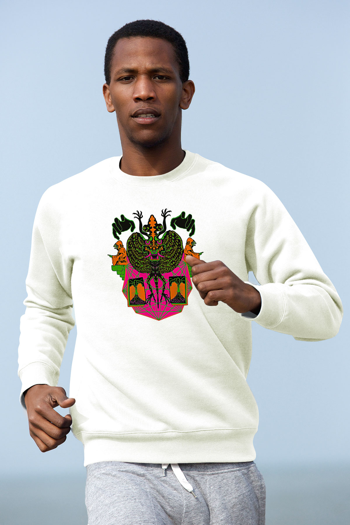 Khruanybin Baskılı Beyaz Unisex Sweatshirt