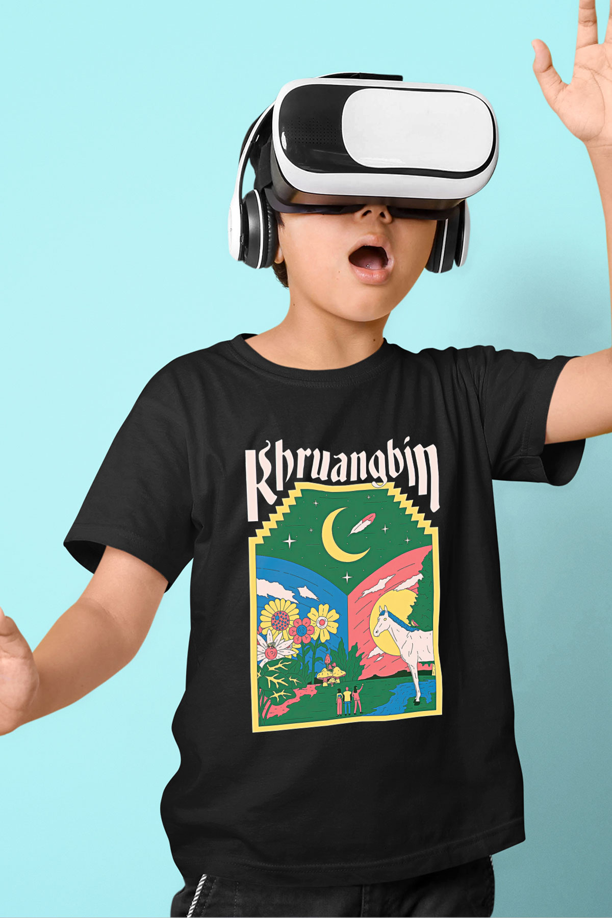 Khruanybin Baskılı Unisex Siyah Çocuk Tişört - Tshirt
