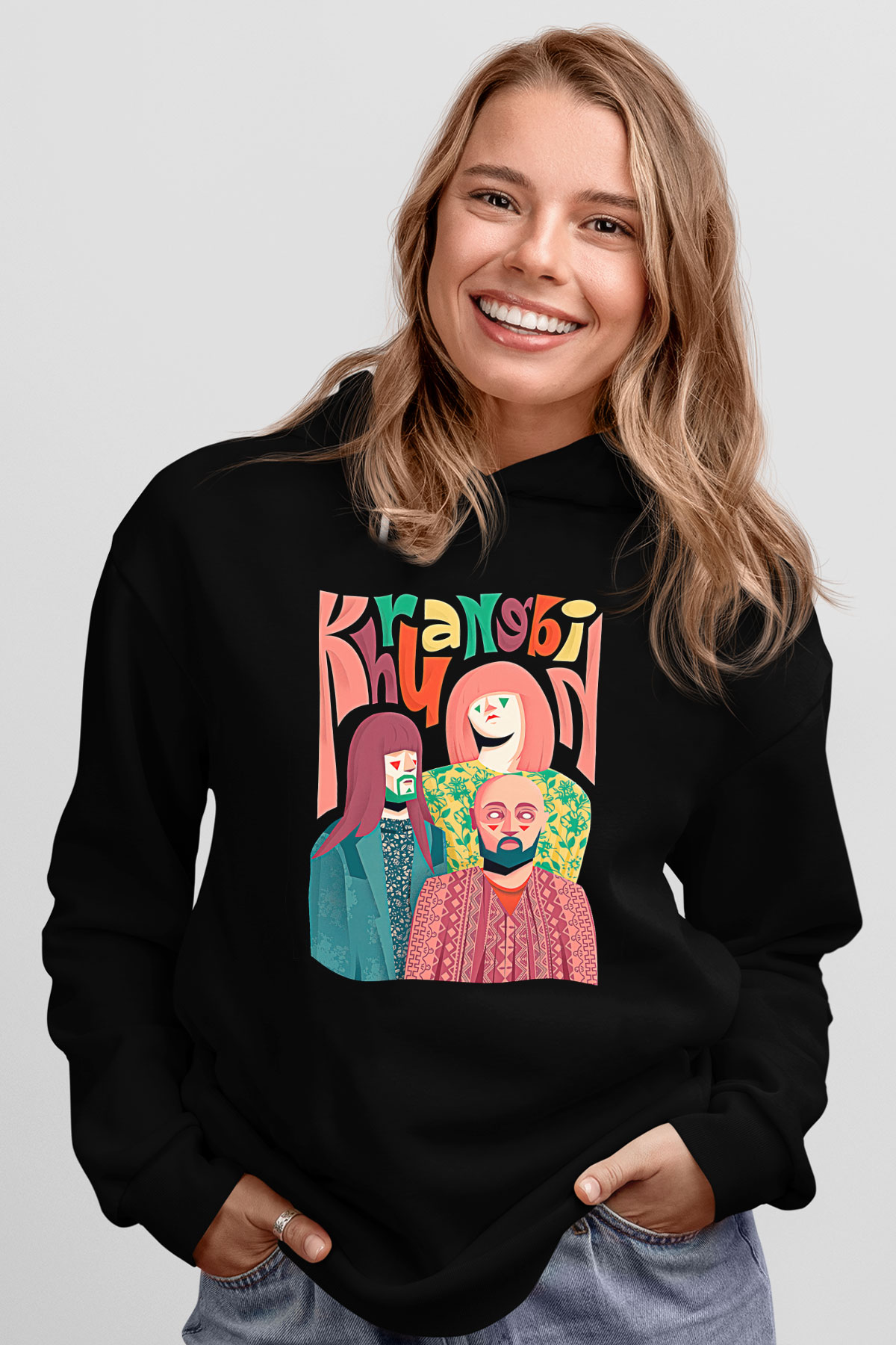 Khruanybin Baskılı Unisex Siyah Kapüşonlu Sweatshirt