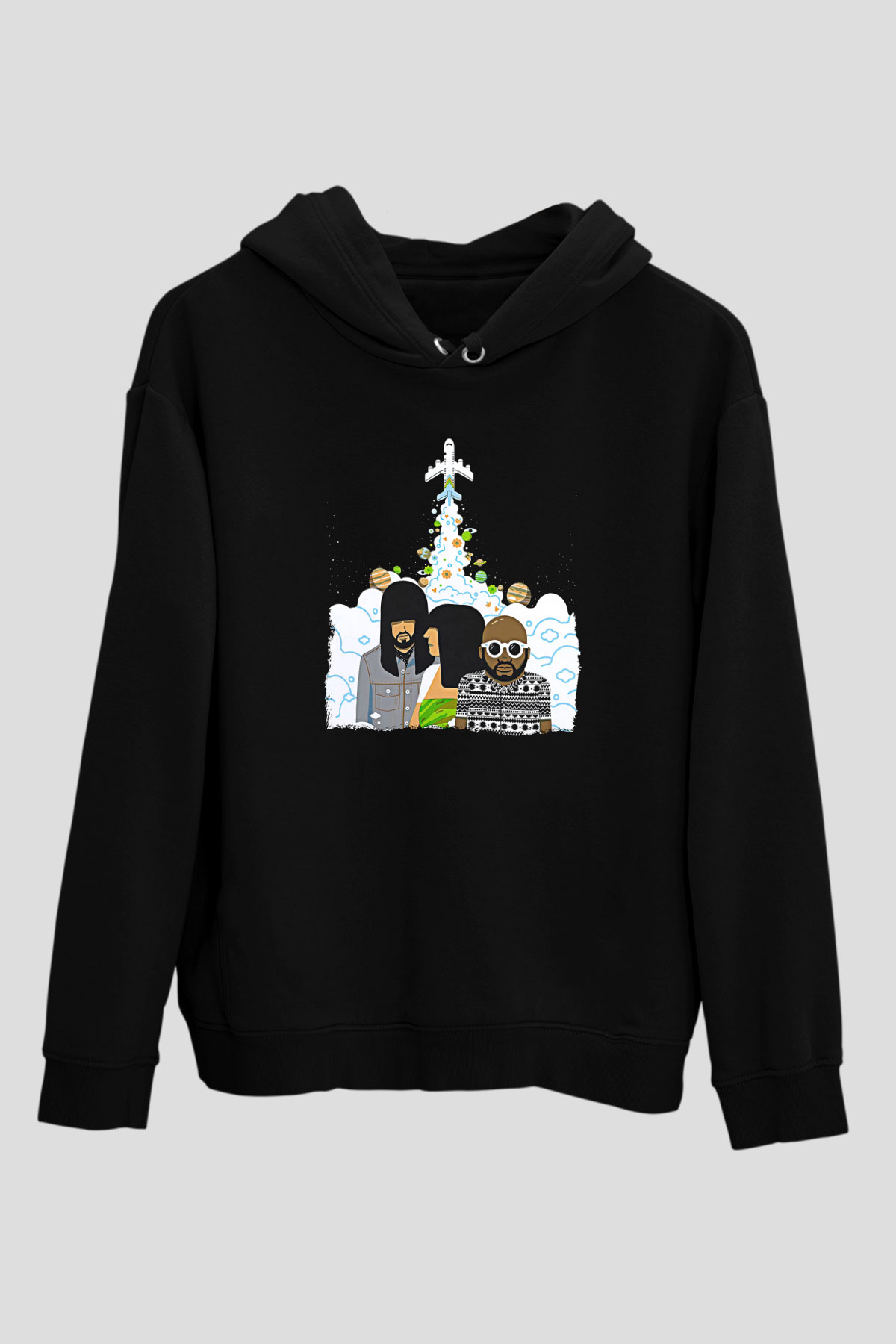 Khruanybin Baskılı Unisex Siyah Kapüşonlu Sweatshirt