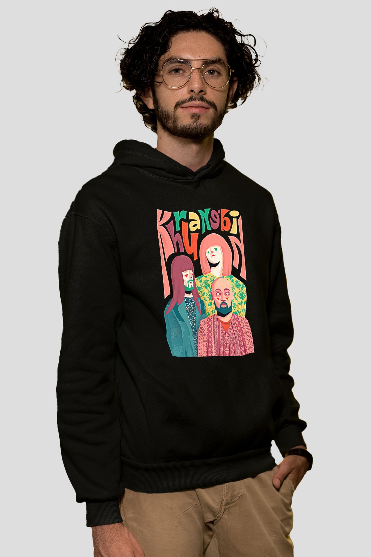 Khruanybin Baskılı Unisex Siyah Kapüşonlu Sweatshirt