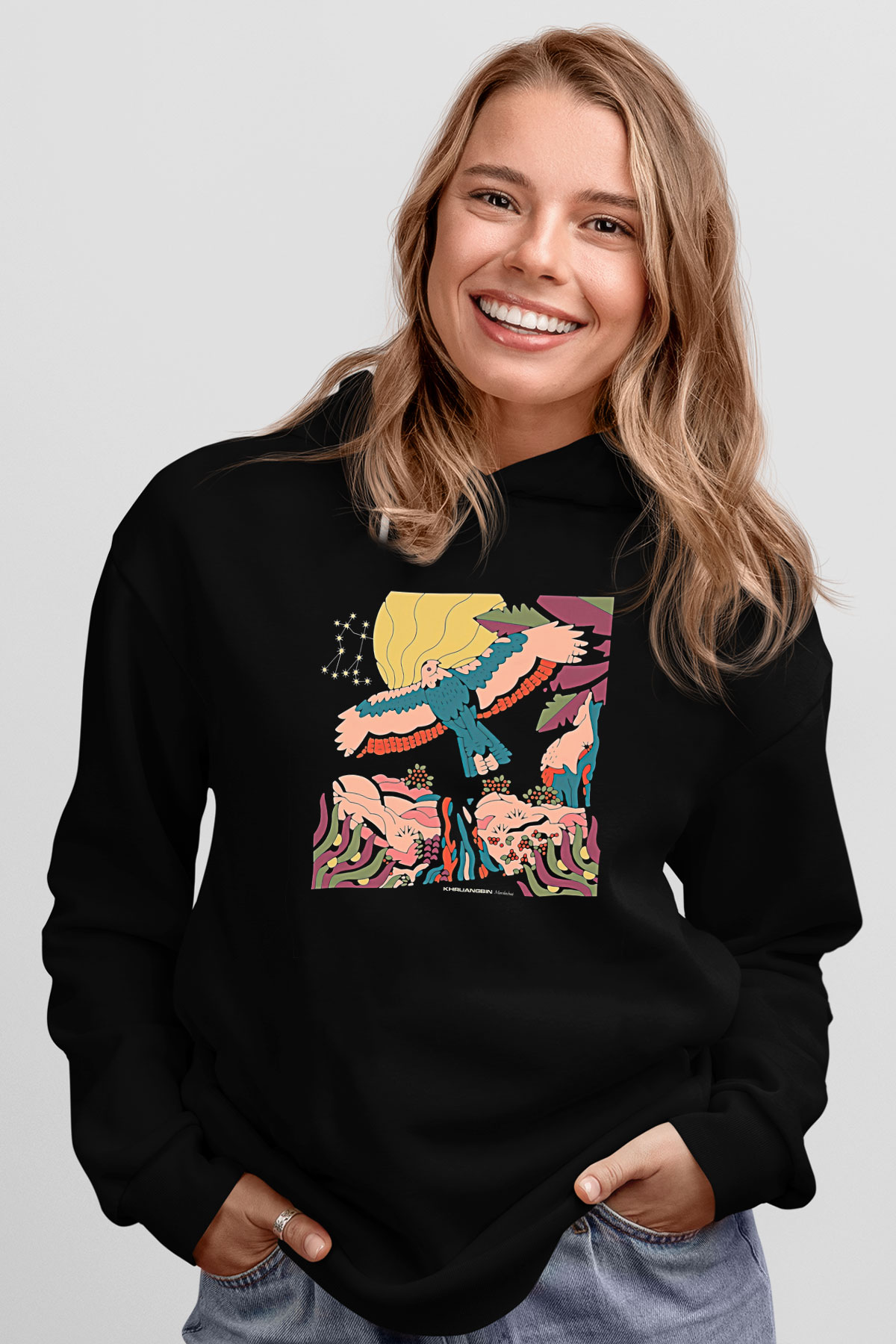 Khruanybin Baskılı Unisex Siyah Kapüşonlu Sweatshirt