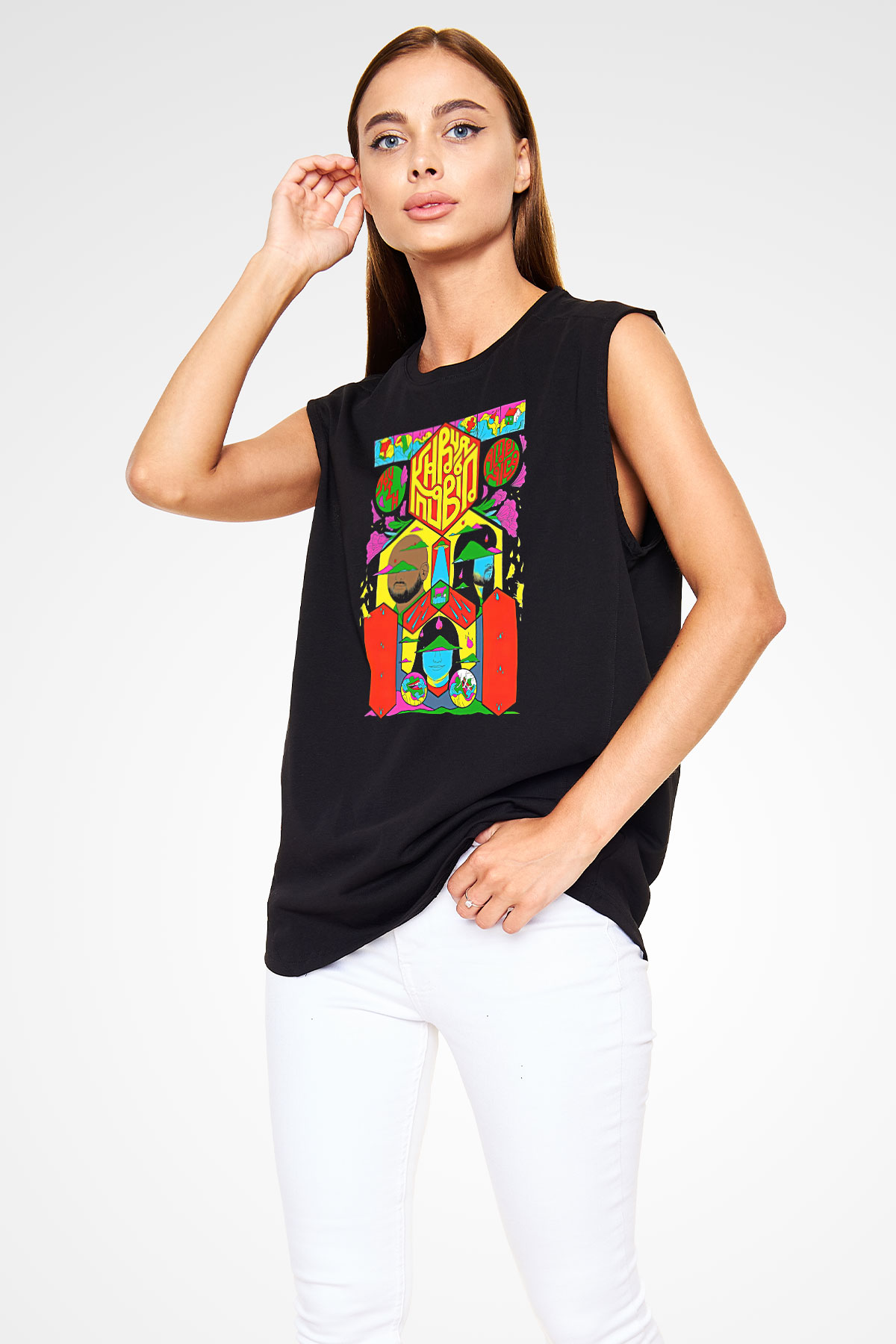 Khruanybin Baskılı Unisex Siyah Kolsuz Tişört - Tshirt