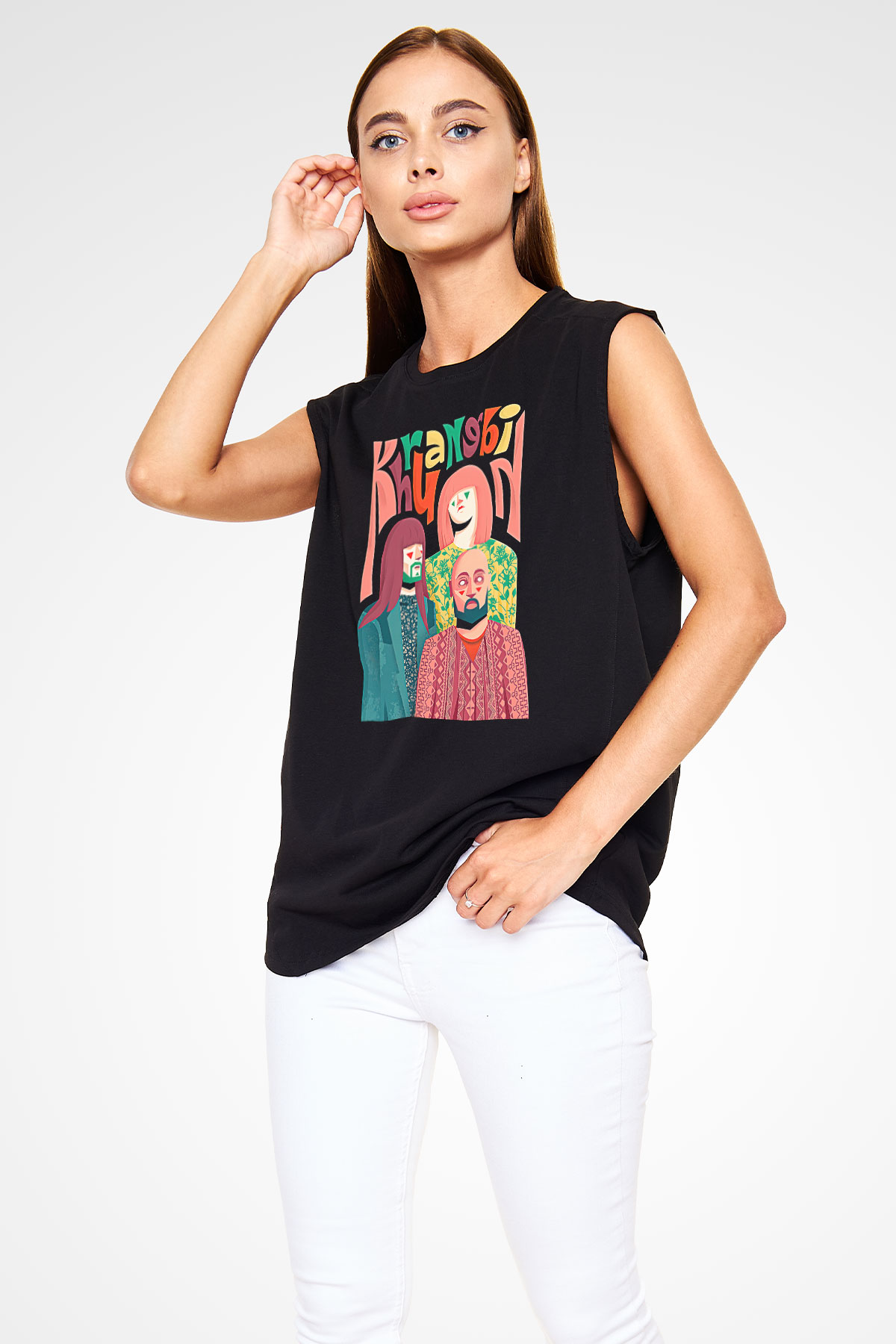Khruanybin Baskılı Unisex Siyah Kolsuz Tişört - Tshirt