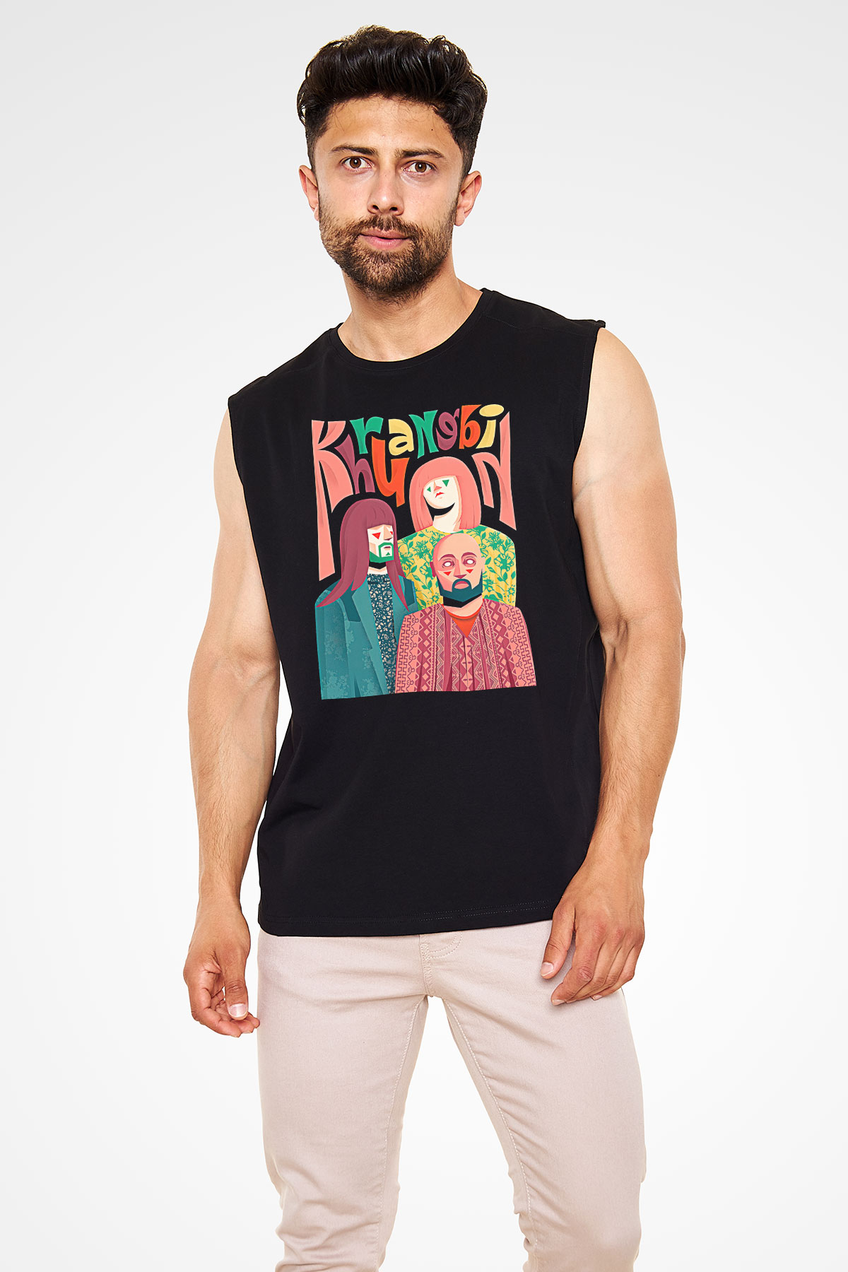 Khruanybin Baskılı Unisex Siyah Kolsuz Tişört - Tshirt