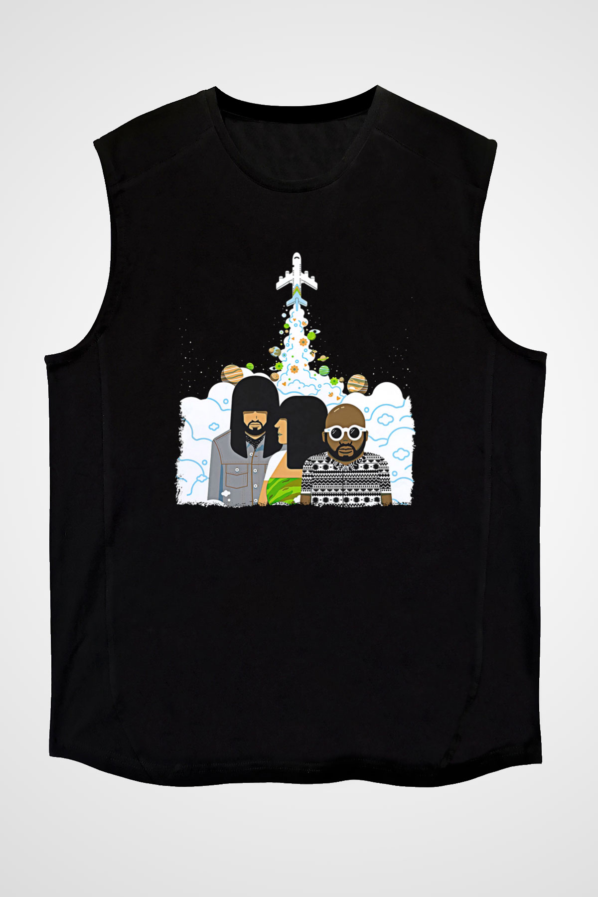 Khruanybin Baskılı Unisex Siyah Kolsuz Tişört - Tshirt