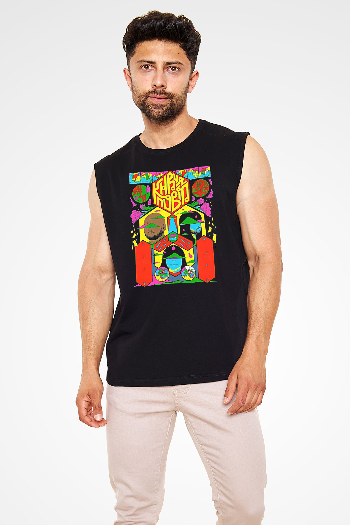 Khruanybin Baskılı Unisex Siyah Kolsuz Tişört - Tshirt
