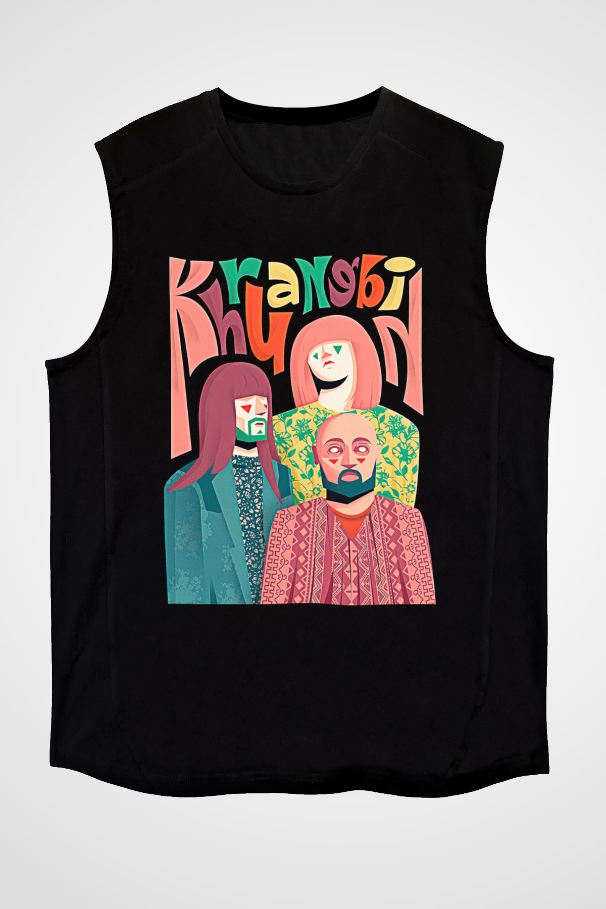 Khruanybin Baskılı Unisex Siyah Kolsuz Tişört - Tshirt