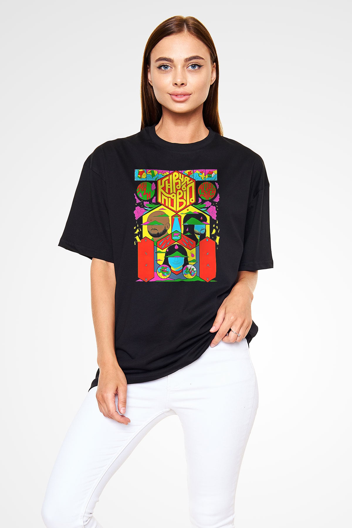 Khruanybin Baskılı Unisex Siyah Oversize Tişört - Tshirt