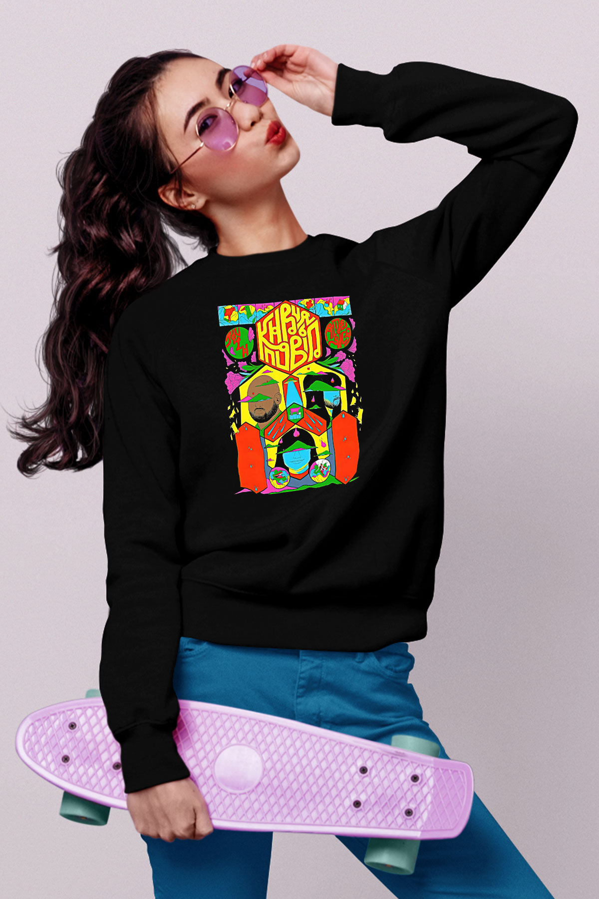 Khruanybin Baskılı Unisex Siyah Sweatshirt