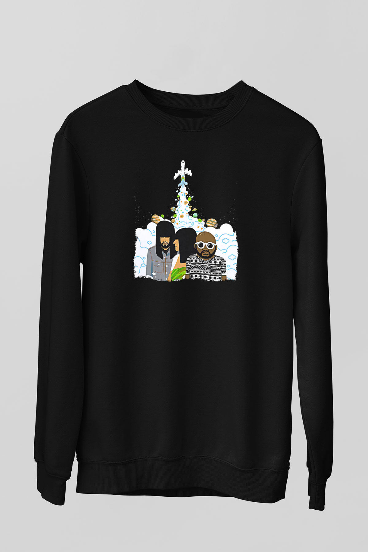 Khruanybin Baskılı Unisex Siyah Sweatshirt