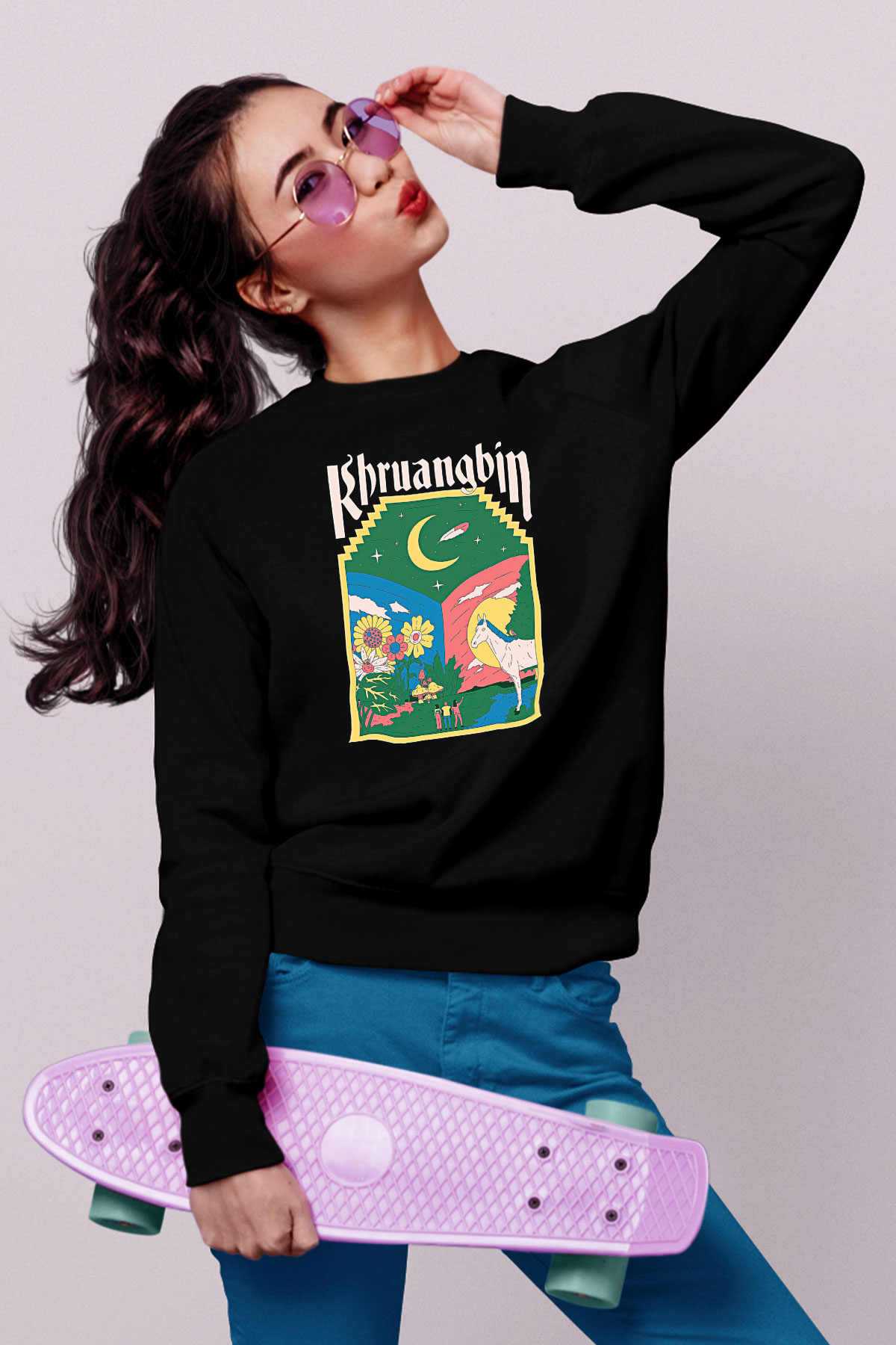Khruanybin Baskılı Unisex Siyah Sweatshirt