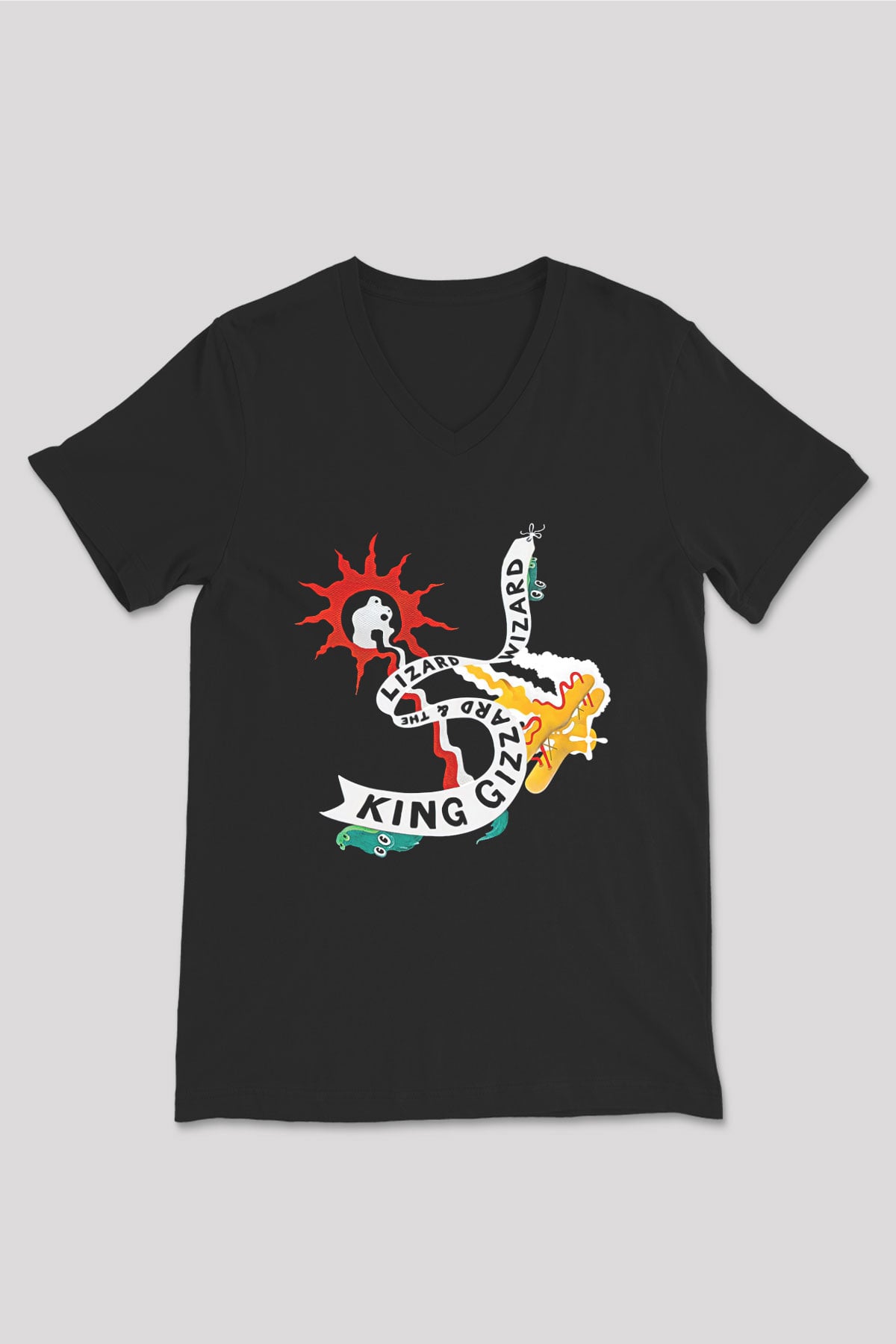 Khruanybin Baskılı Unisex Siyah V Yaka Tişört - Tshirt