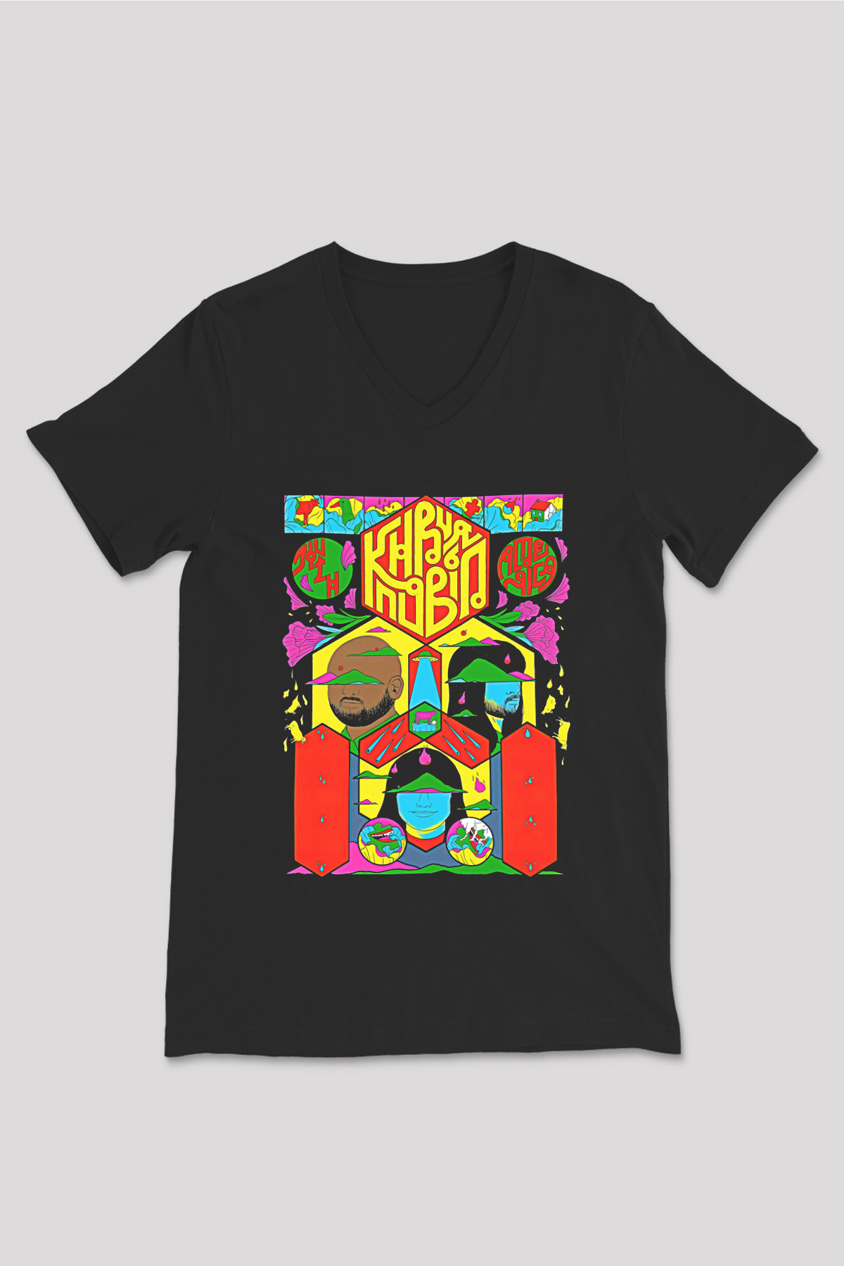 Khruanybin Baskılı Unisex Siyah V Yaka Tişört - Tshirt