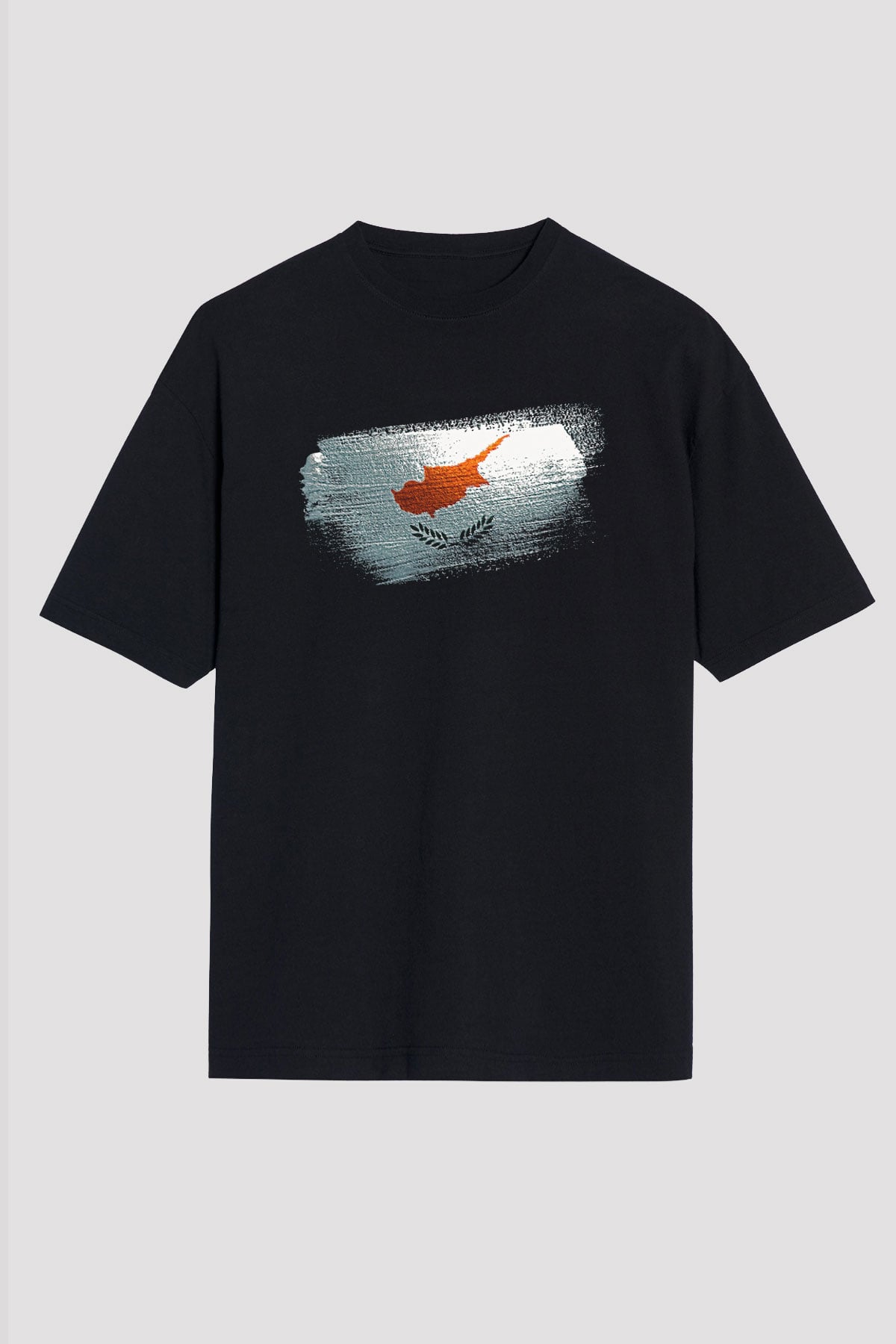 Kıbrıs - Cyprus Bayrağı Baskılı Unisex Siyah Oversize Tişört