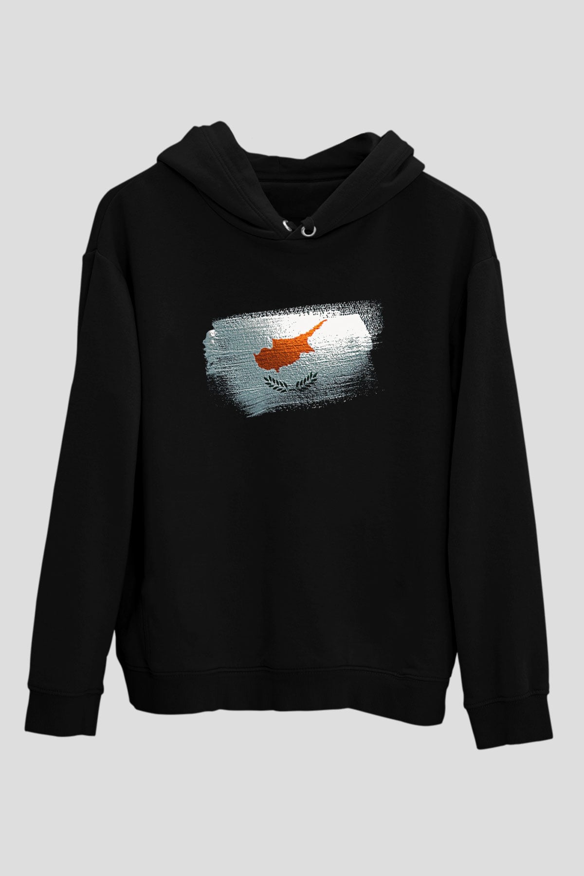 Kıbrıs - Cyprus Bayrağı Baskılı Unisex Siyah Kapüşonlu Sweatshirt
