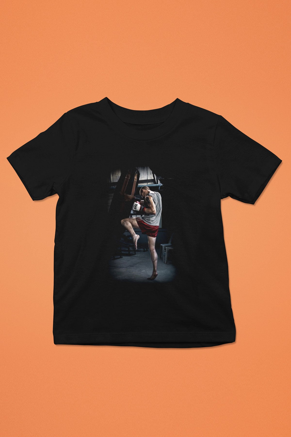 Kick boks Baskılı Siyah Unisex Çocuk Tişört