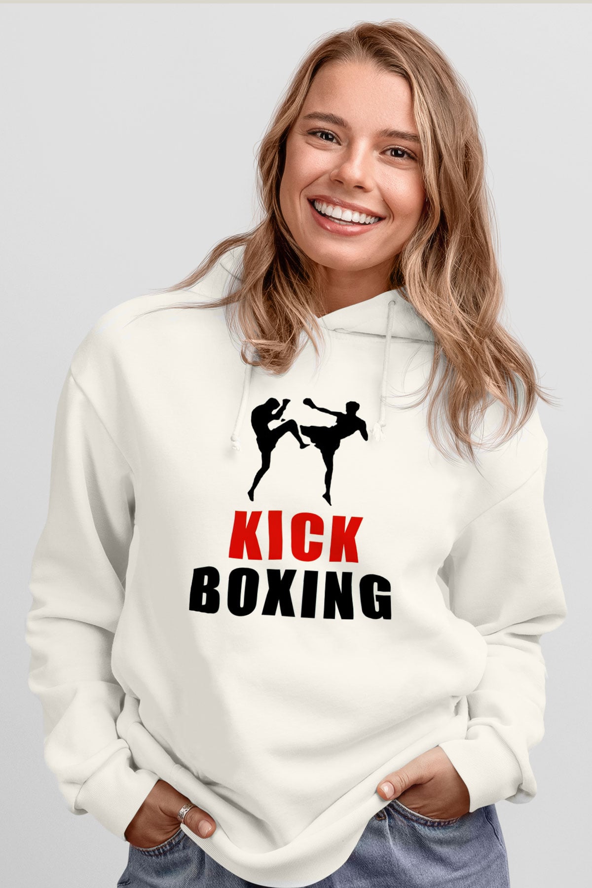 Kick boks Beyaz Unisex Hoodie