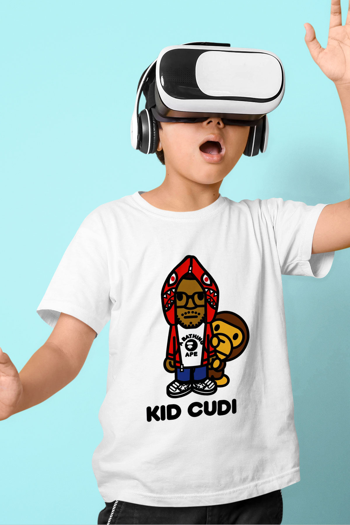 Kid Cudi Baskılı Beyaz Unisex Çocuk Tişört