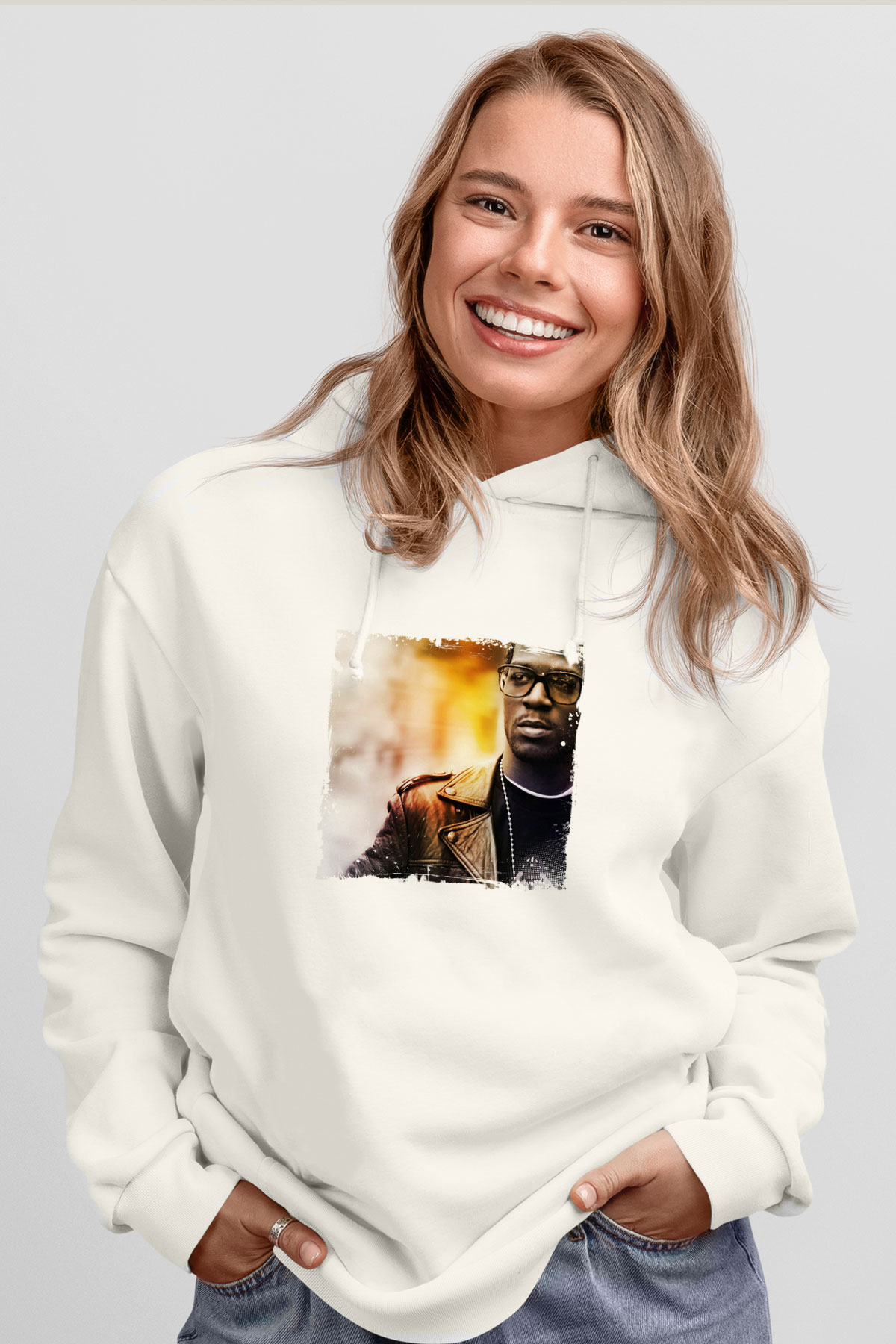 Kid Cudi Baskılı Unisex Beyaz Kapüşonlu Sweatshirt