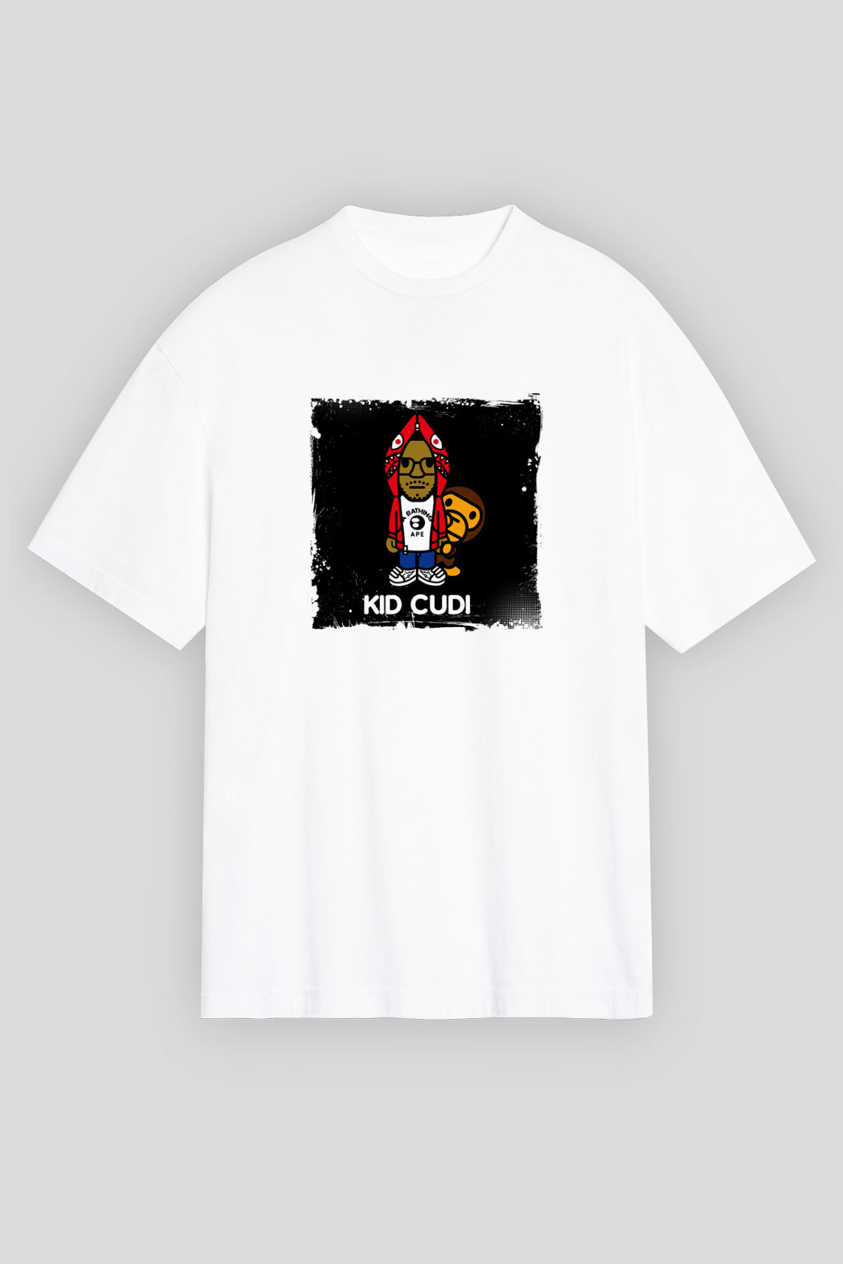 Kid Cudi Baskılı Oversize Beyaz Tişört