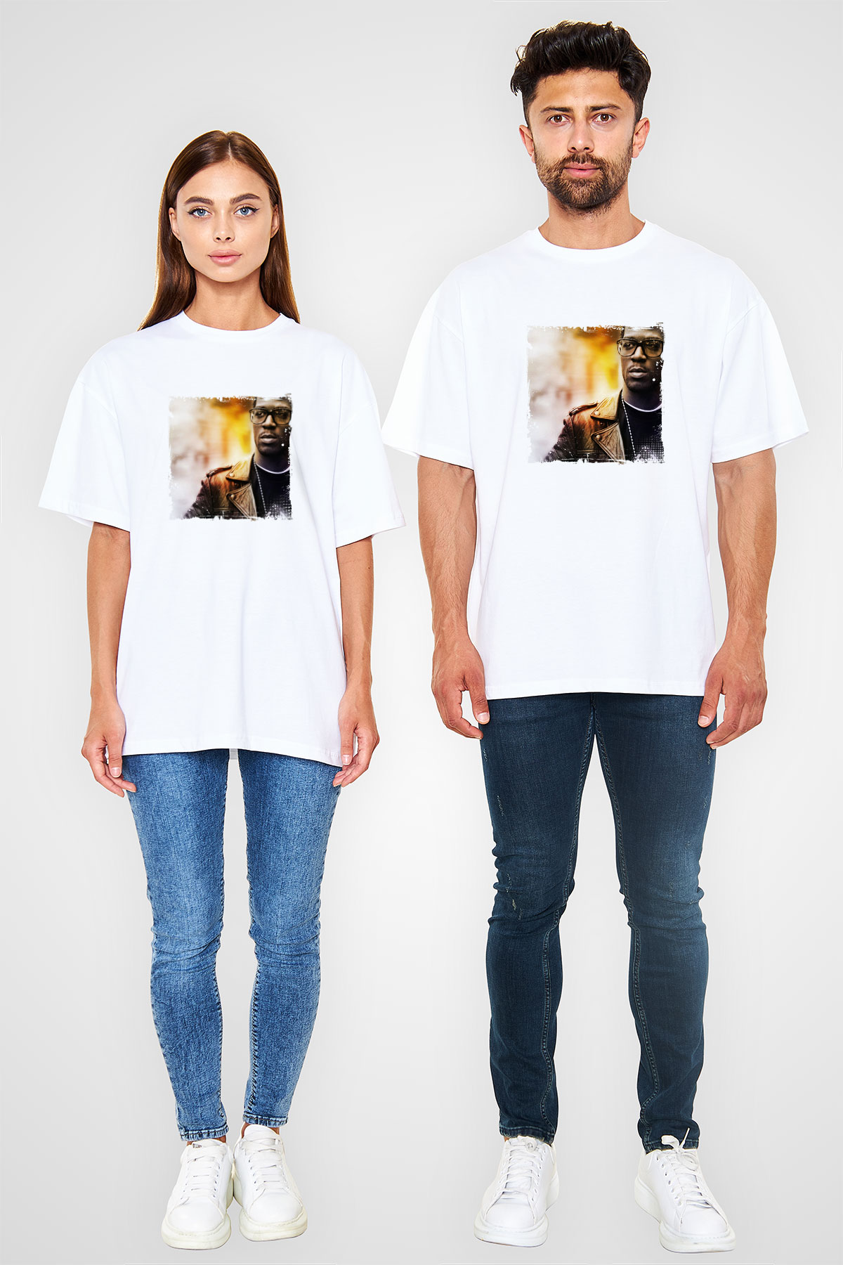 Kid Cudi Baskılı Oversize Beyaz Tişört