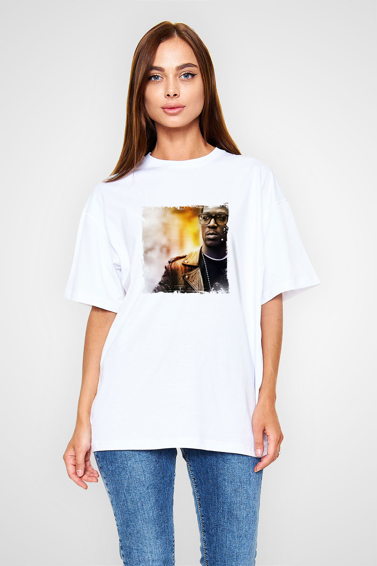 Kid Cudi Baskılı Oversize Beyaz Tişört