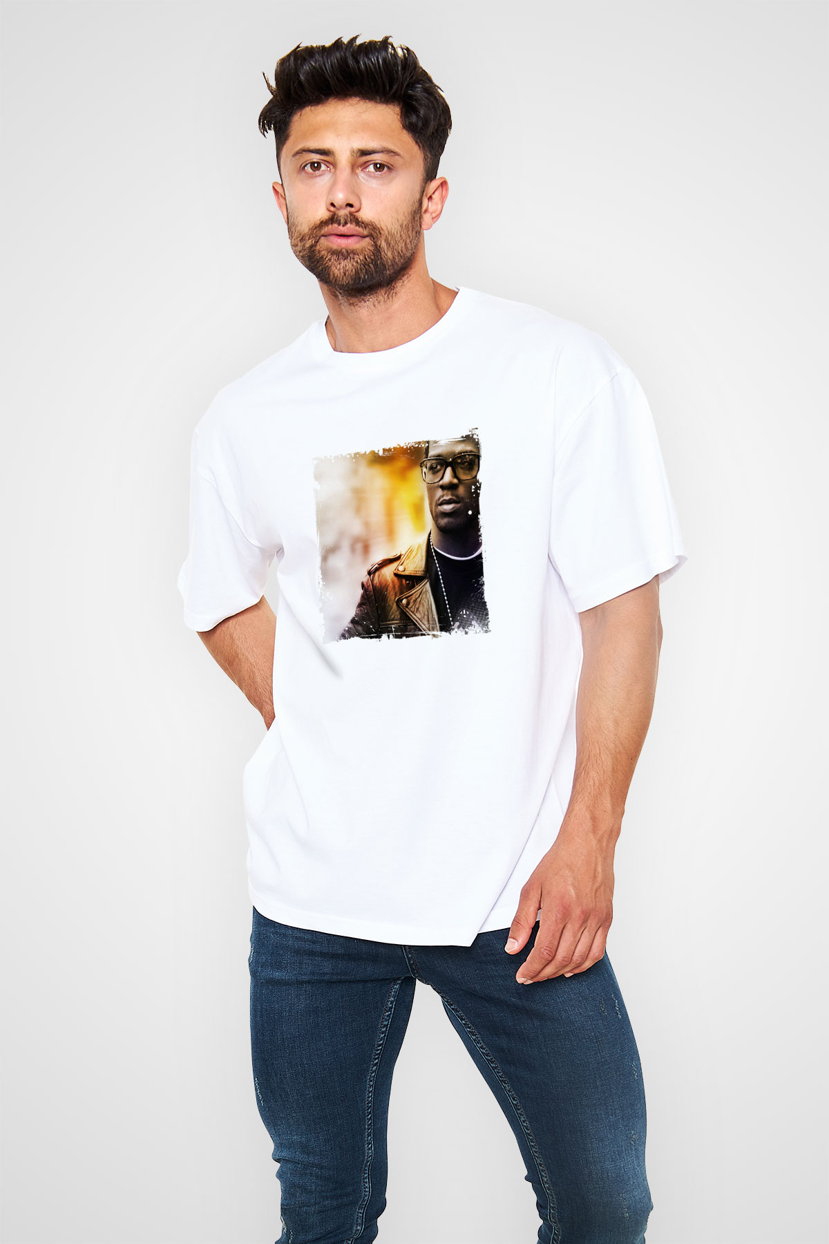 Kid Cudi Baskılı Oversize Beyaz Tişört