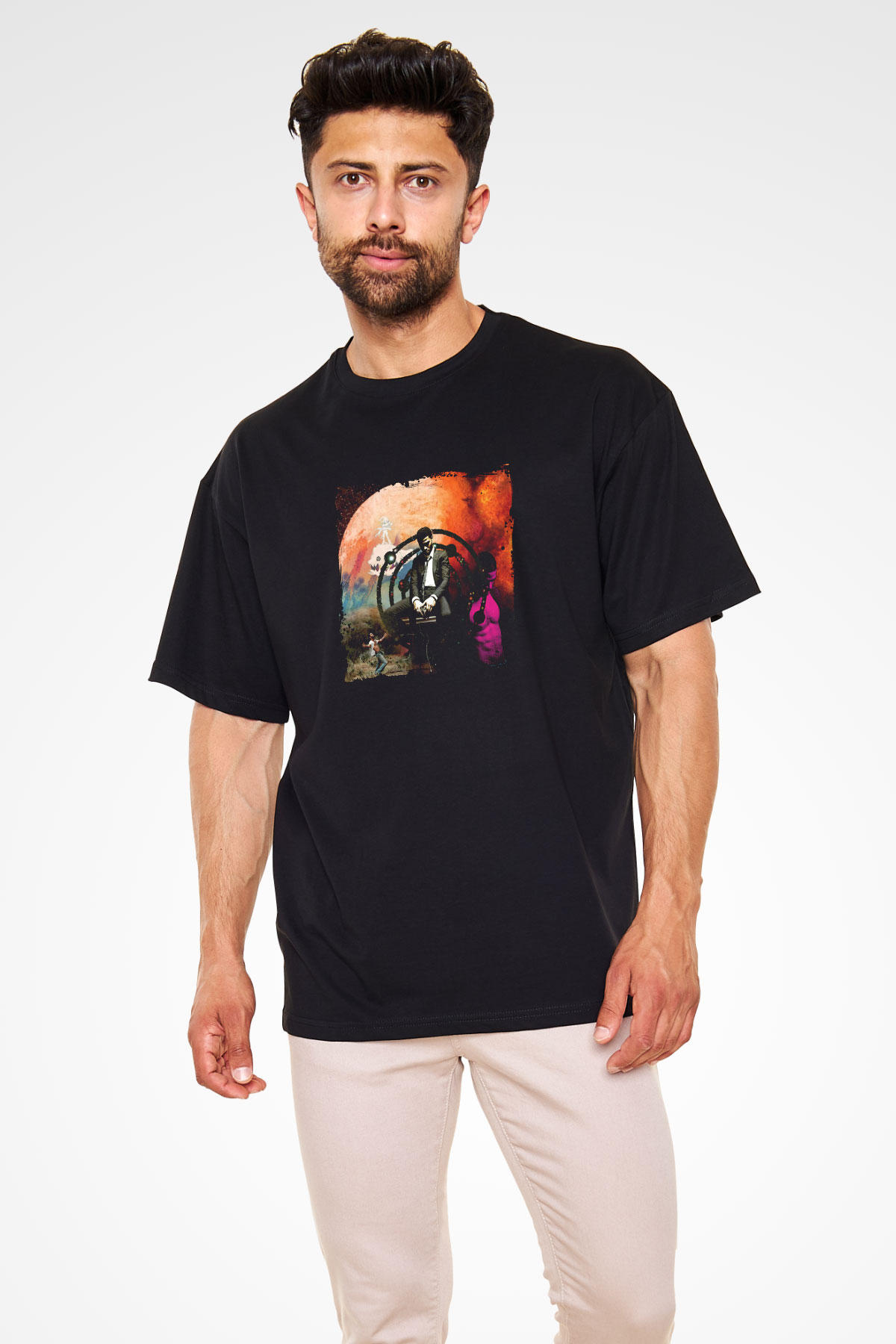 Kid Cudi Baskılı Unisex Oversize Siyah Tişört