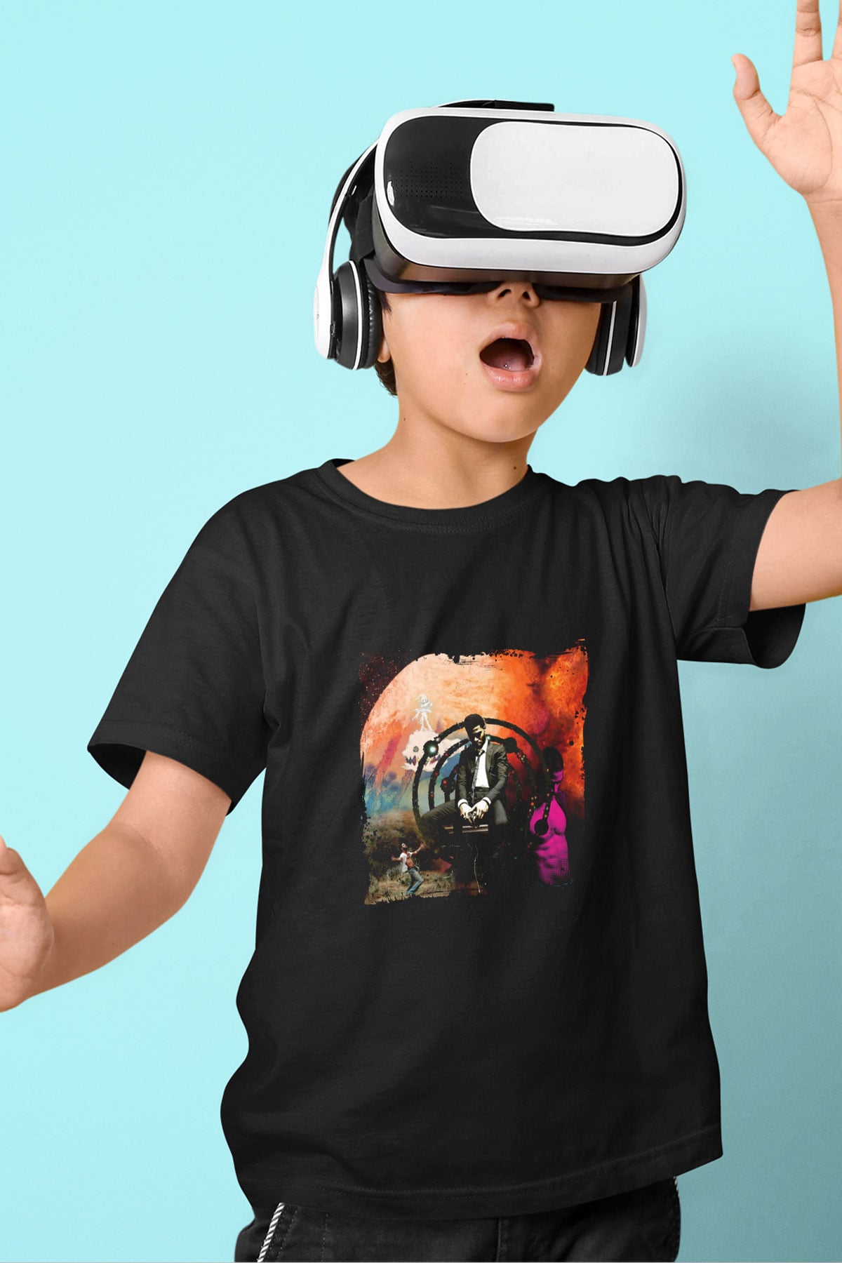 Kid Cudi Baskılı Unisex Siyah Çocuk Tişört