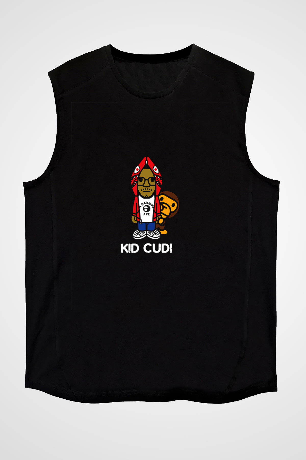 Kid Cudi Baskılı Unisex Siyah Kolsuz Tişört