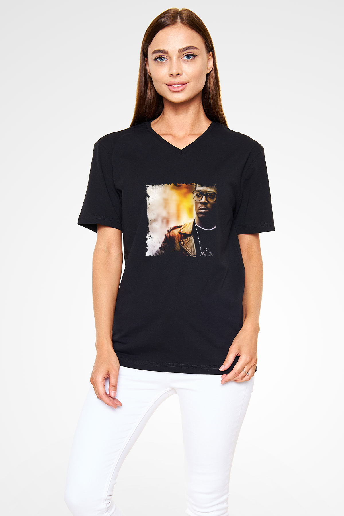 Kid Cudi Baskılı Unisex Siyah V Yaka Tişört