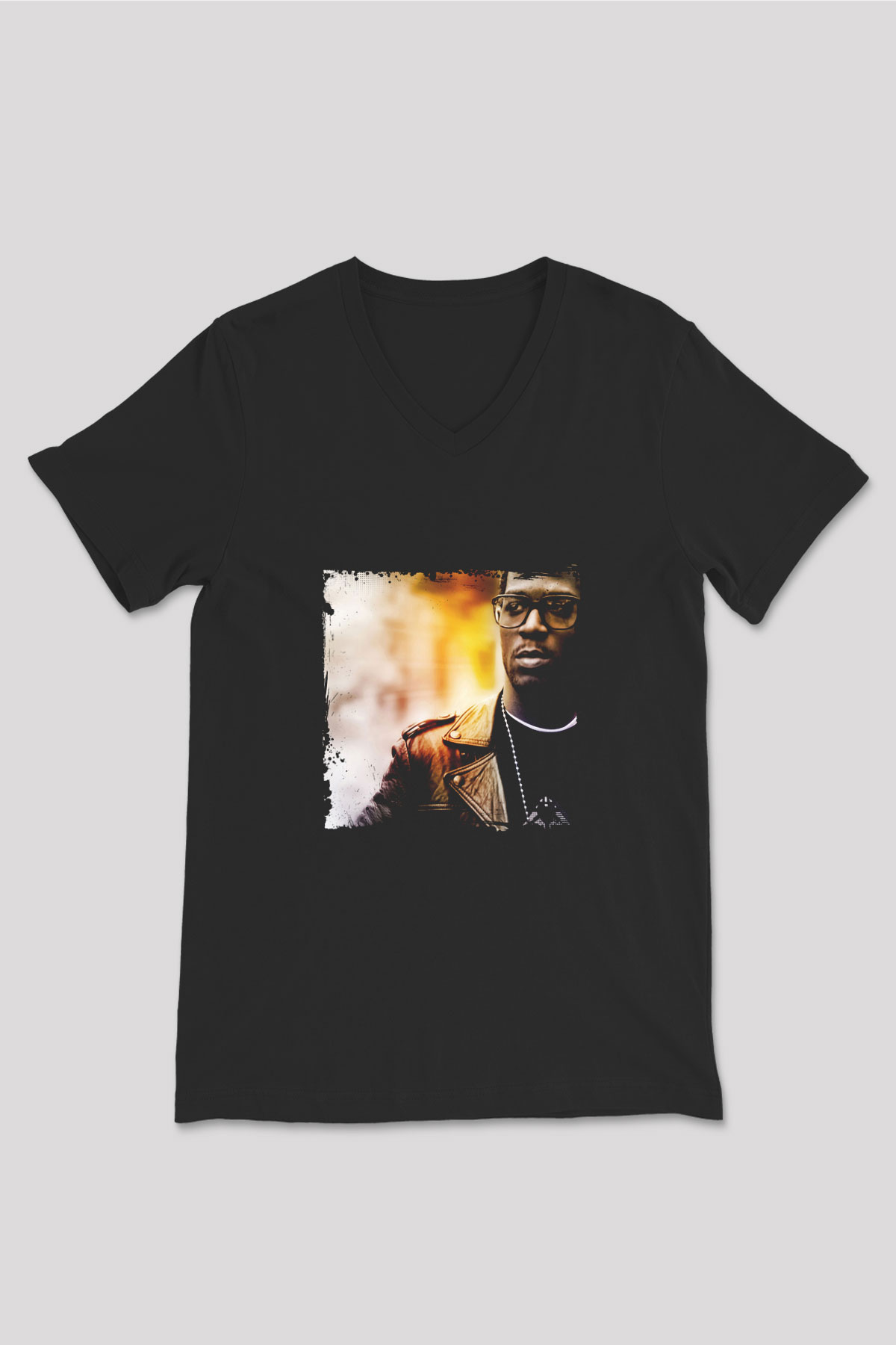 Kid Cudi Baskılı Unisex Siyah V Yaka Tişört