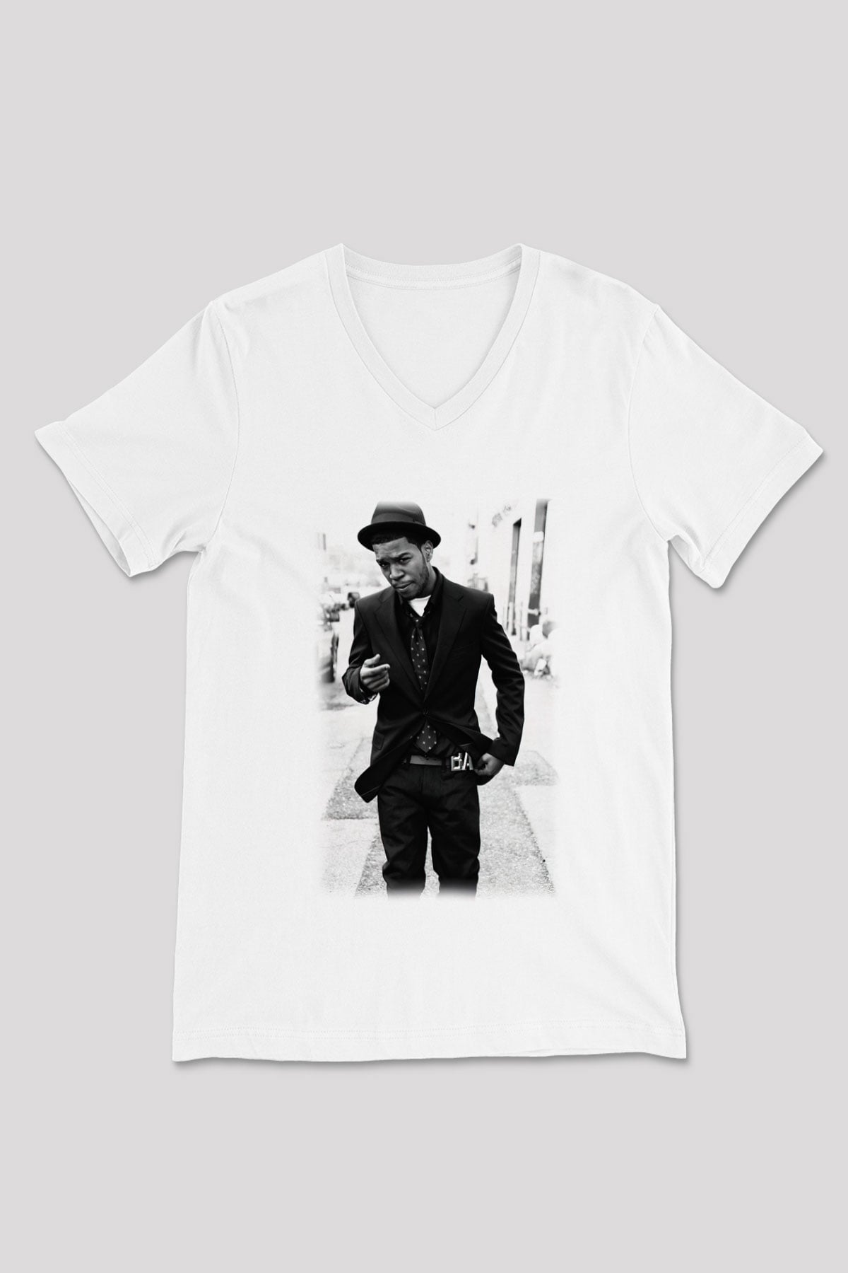 Kid Cudi Beyaz Unisex V Yaka Tişört T-Shirt