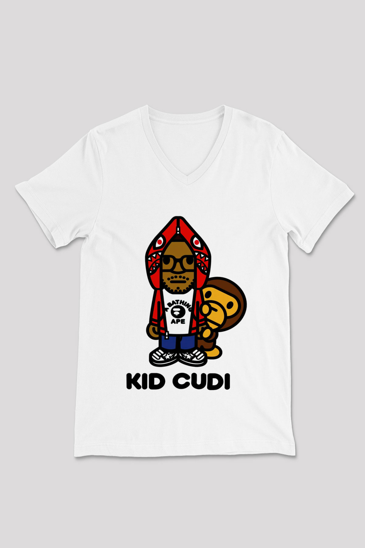 Kid Cudi Beyaz Unisex V Yaka Tişört T-Shirt