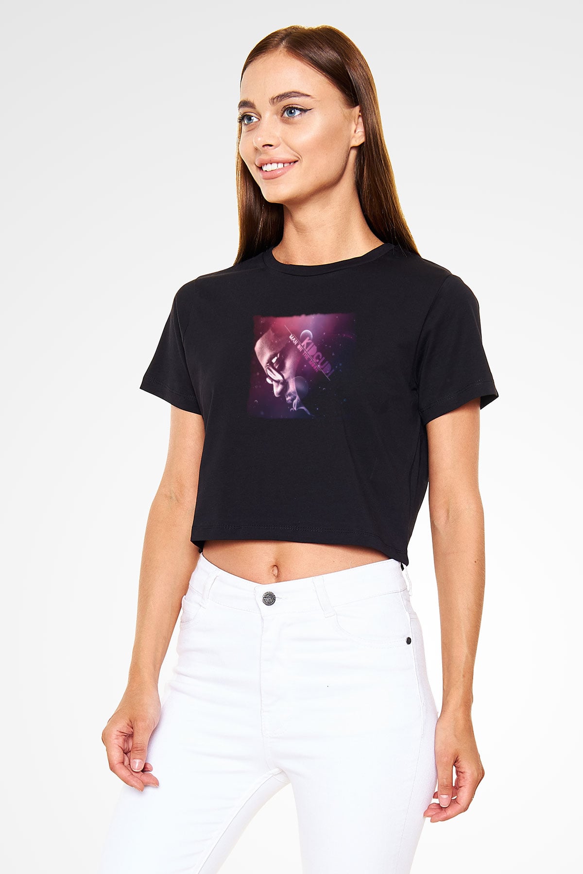 Kid Cudi Siyah  Crop Top Tişört