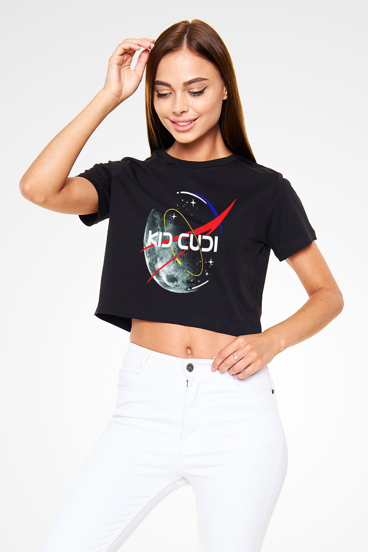 Kid Cudi Siyah Crop Top Tişört