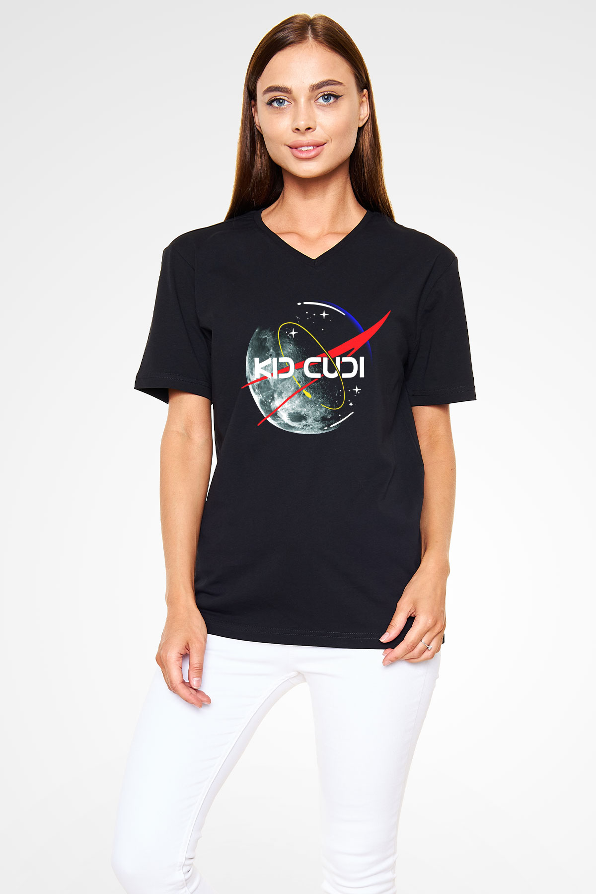 Kid Cudi Siyah Unisex V Yaka Tişört T-Shirt