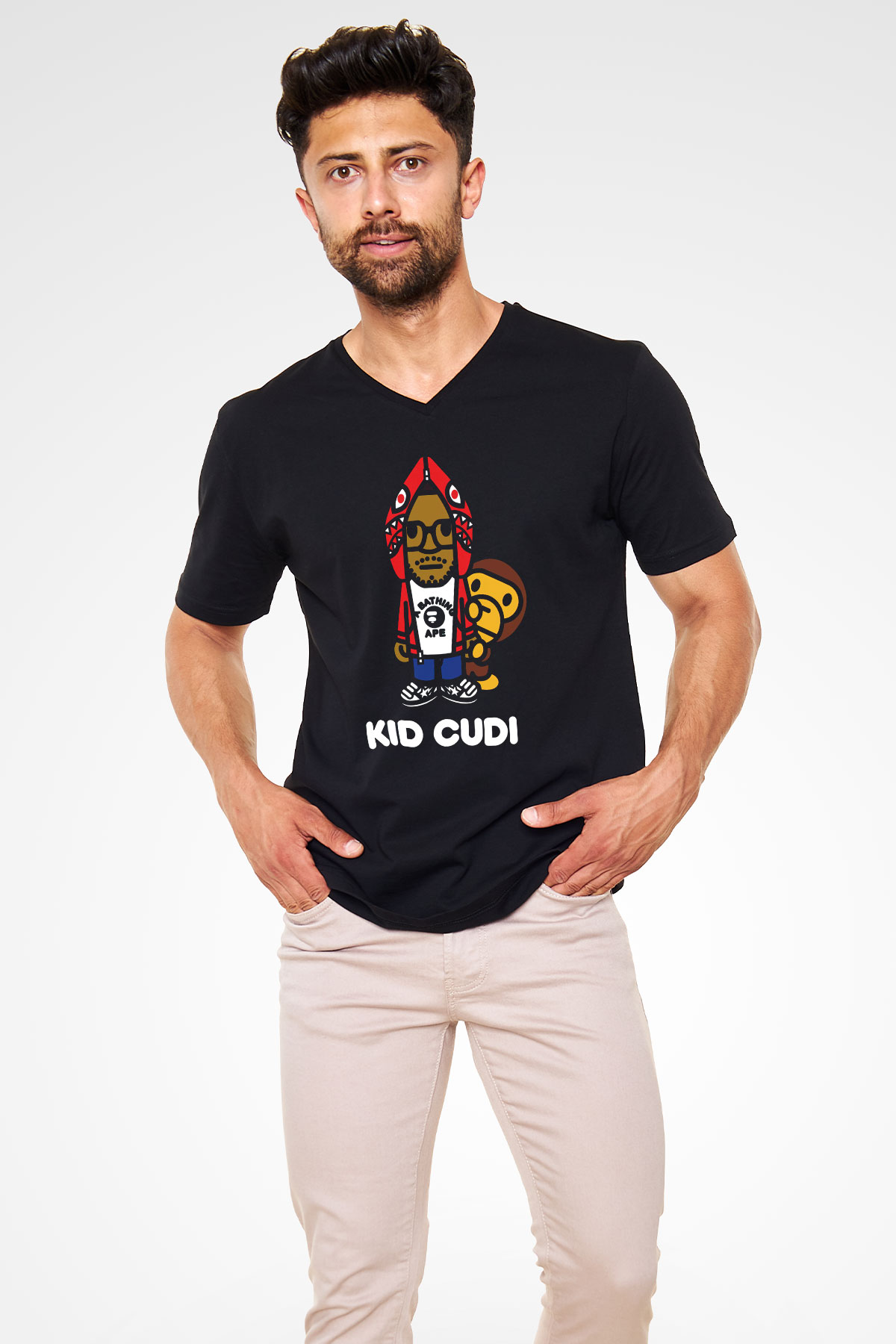 Kid Cudi Siyah Unisex V Yaka Tişört T-Shirt