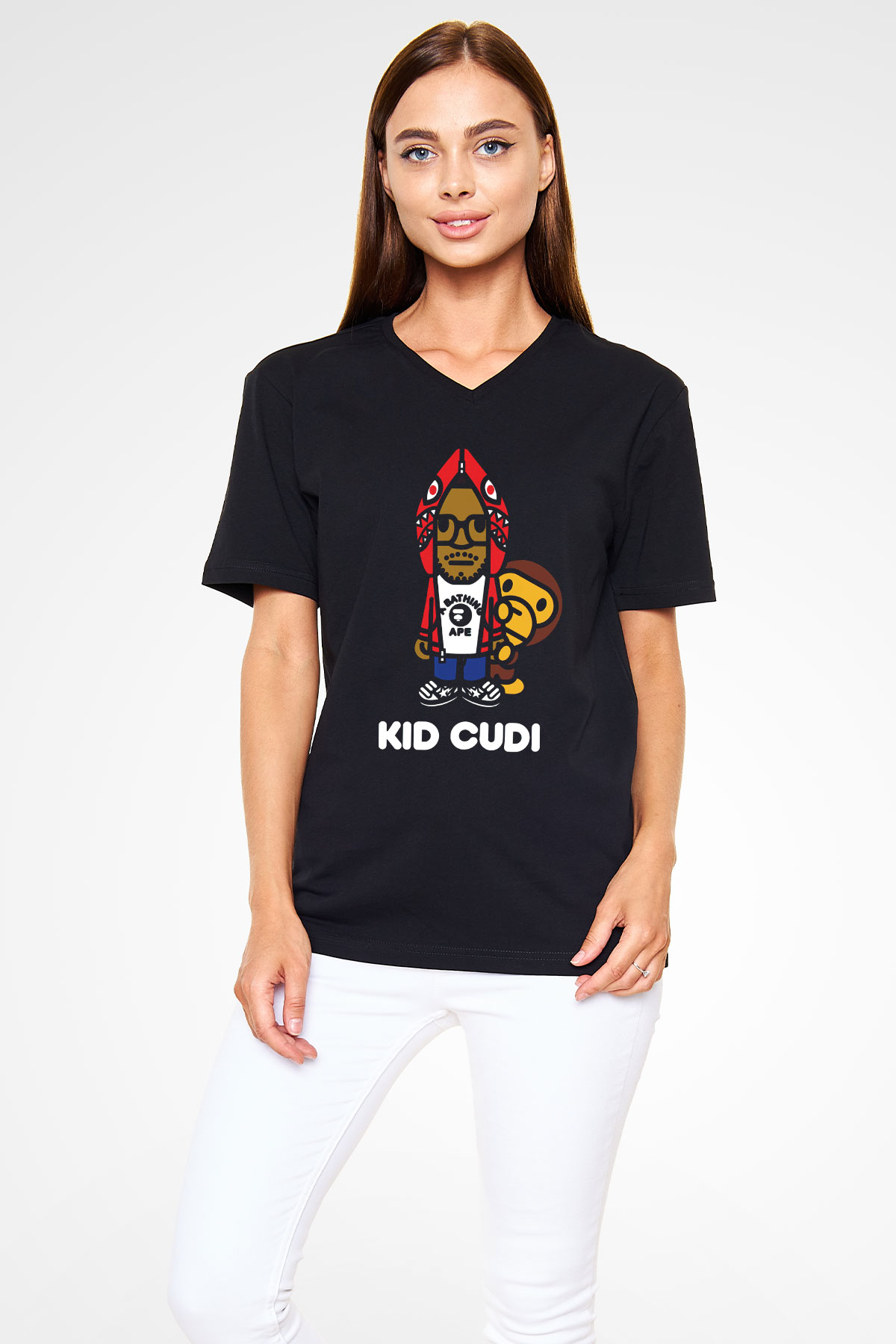 Kid Cudi Siyah Unisex V Yaka Tişört T-Shirt