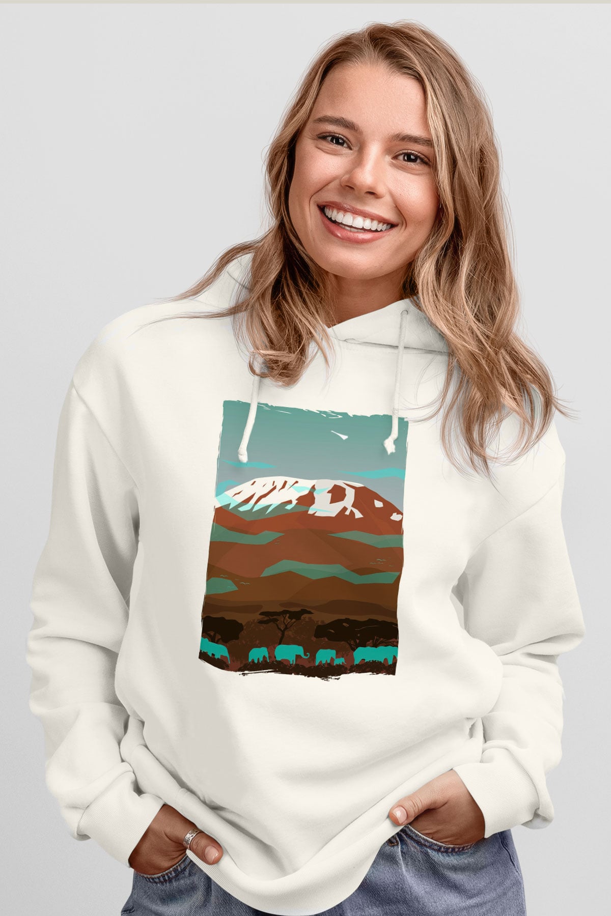 Kilimanjaro Beyaz Unisex Hoodie
