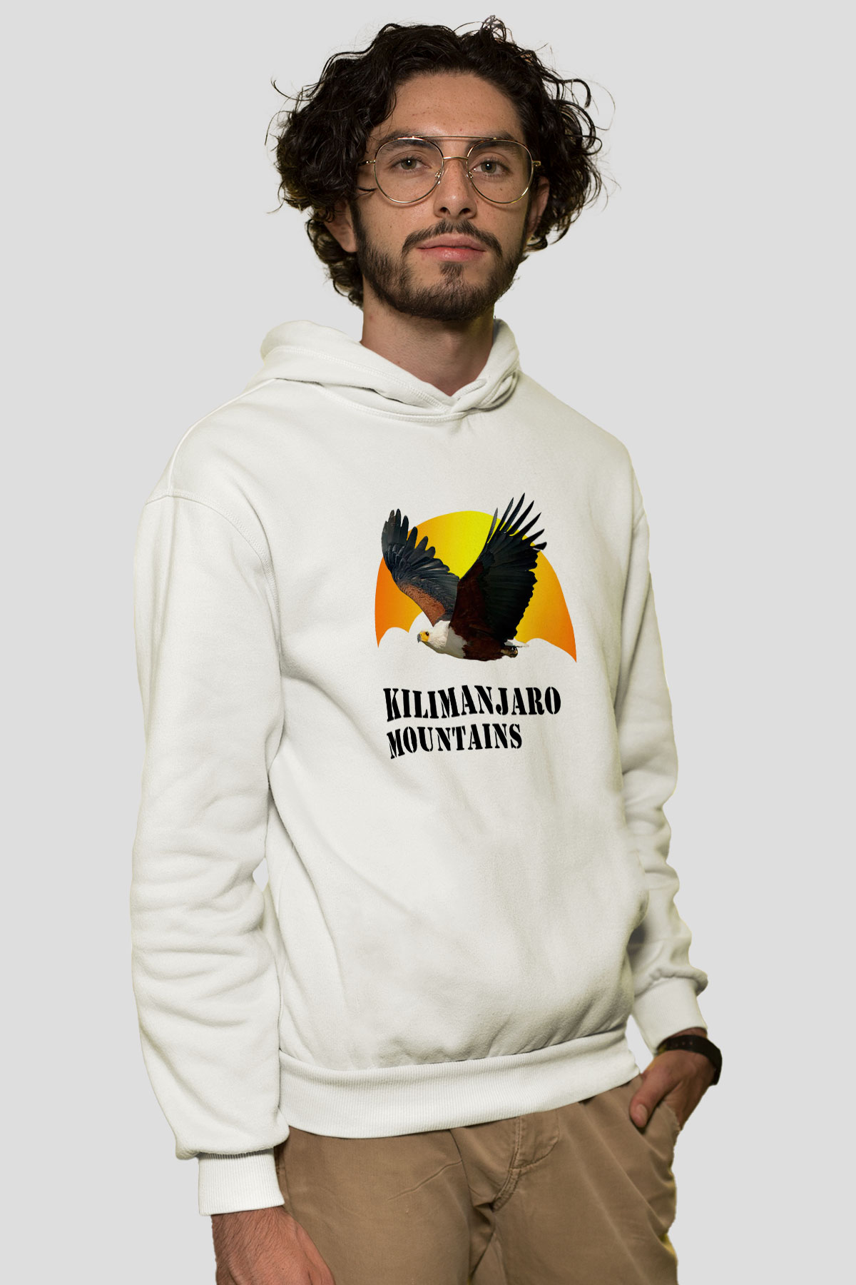 Kilimanjaro Beyaz Unisex Kapşonlu Sweatshirt