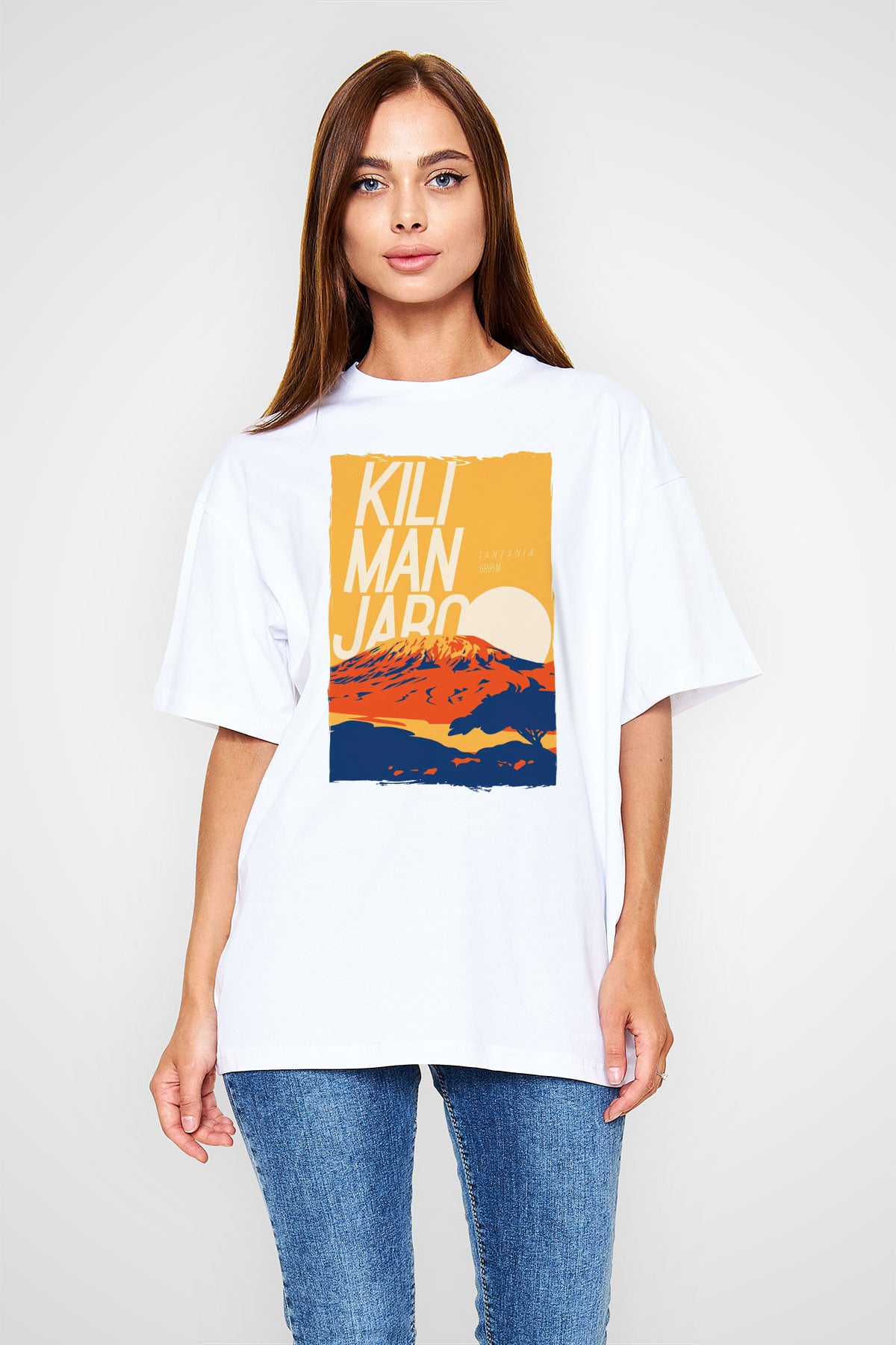 Kilimanjaro Beyaz Oversize Tişört Oversize T-shirt - TişörtFabrikası