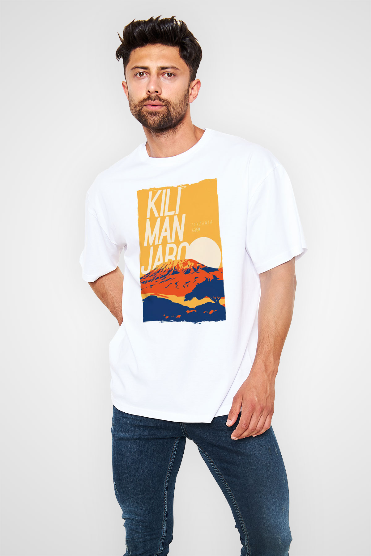 Kilimanjaro Beyaz Oversize Tişört Oversize T-shirt - TişörtFabrikası