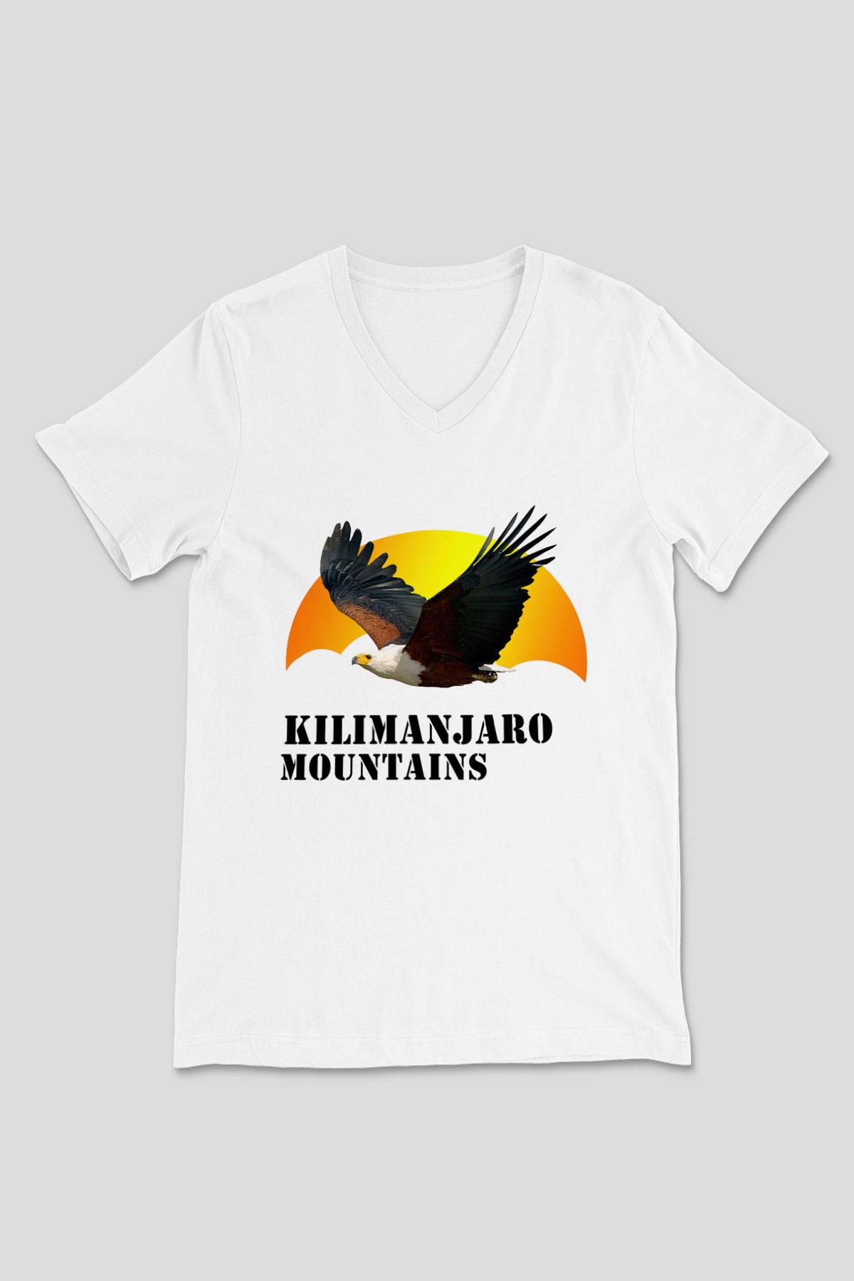 Kilimanjaro Beyaz Unisex V Yaka Tişört T-Shirt