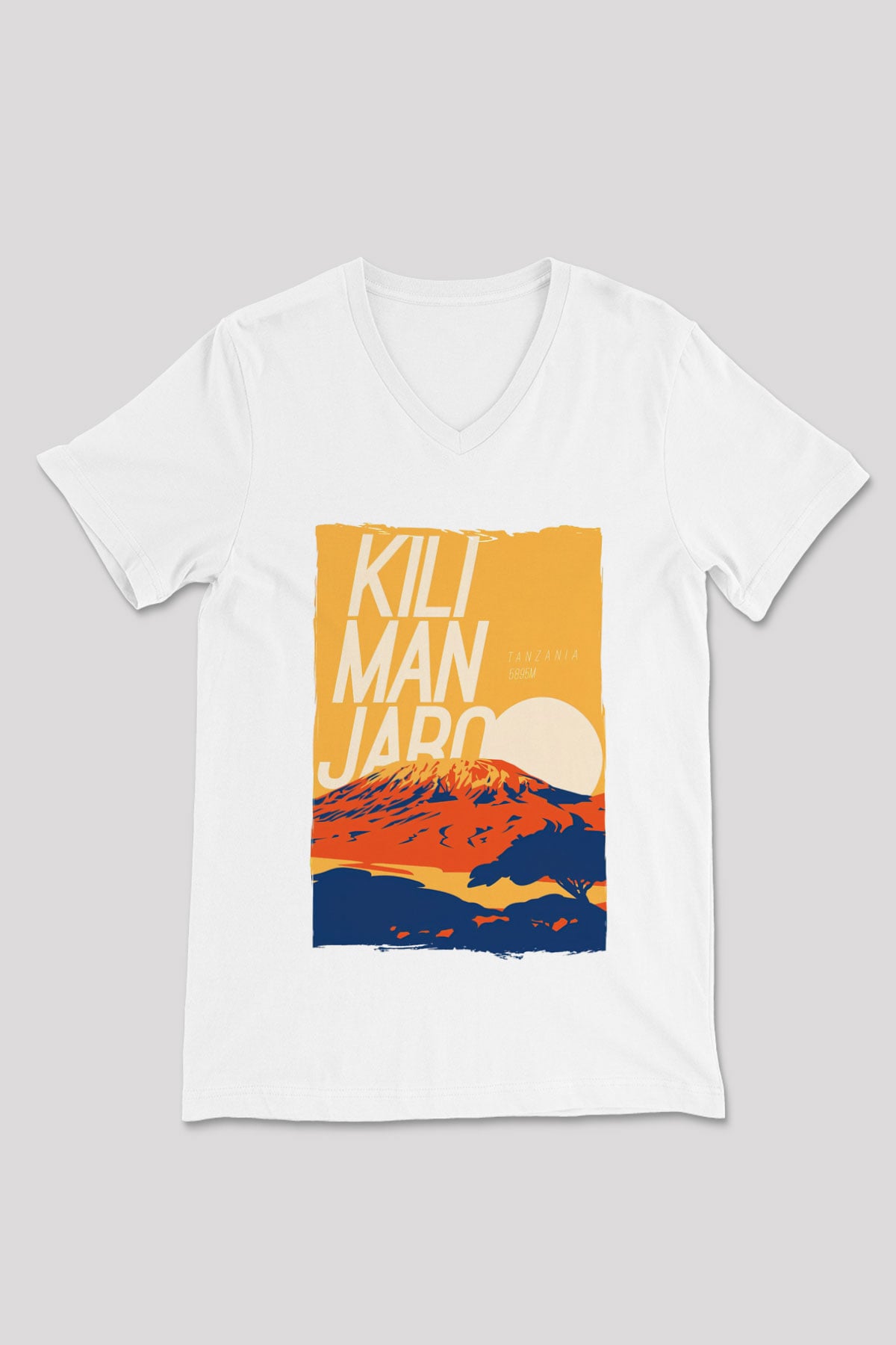 Kilimanjaro Beyaz Unisex V Yaka Tişört
